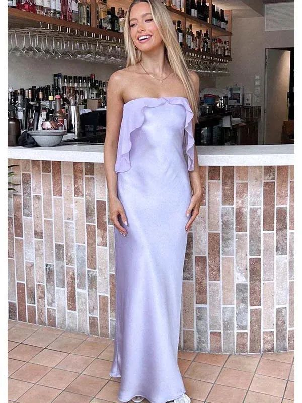 Elegant Lavender Sheath Long Prom Dress with Ruffle Details - Formal Evening Gown for Homecoming, Wedding Guest & Special Occasions | Style J4217