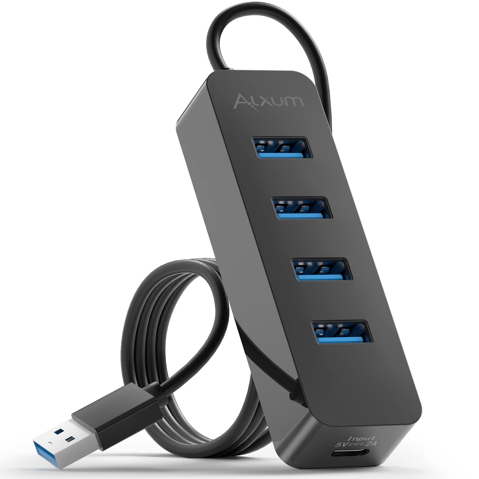 4-Port USB 3.0 Hub with 4ft Cable & Type-C Charging Port - Ultra Slim USB Splitter for Laptop, PC, MacBook, Surface Pro, XPS, PS5 - Perfect for Home Office, Gaming & Multi-Device Charging