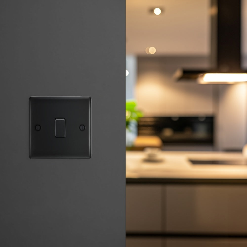 BG Nexus Metal Matt Black Intermediate Light Switch NFB13 - Durable & Stylish Electrical Switch for Home, Office & Commercial Use