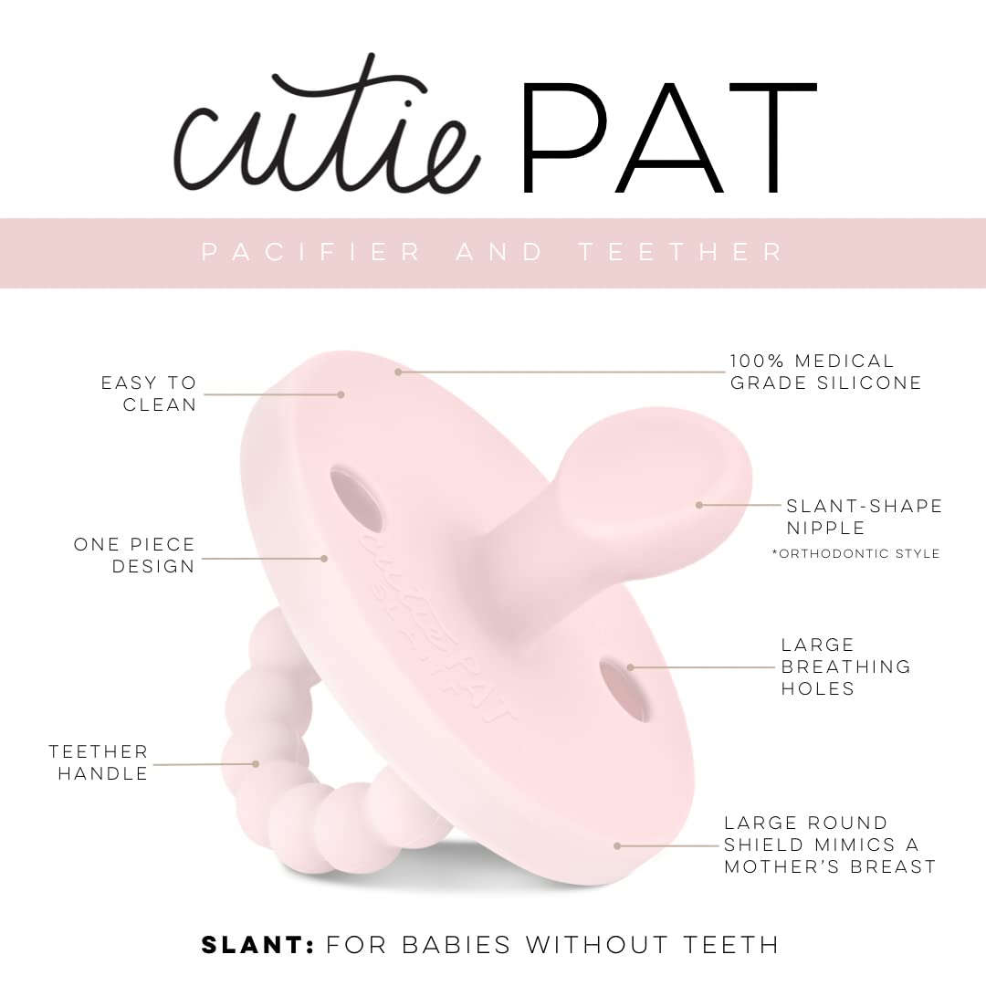 Ryan & Rose Cutie PAT Pacifier Teether - Slant Design, Pink Baby Pacifier & Teething Toy for Newborns & Infants - Perfect for Soothing, Sleep & Teething Relief