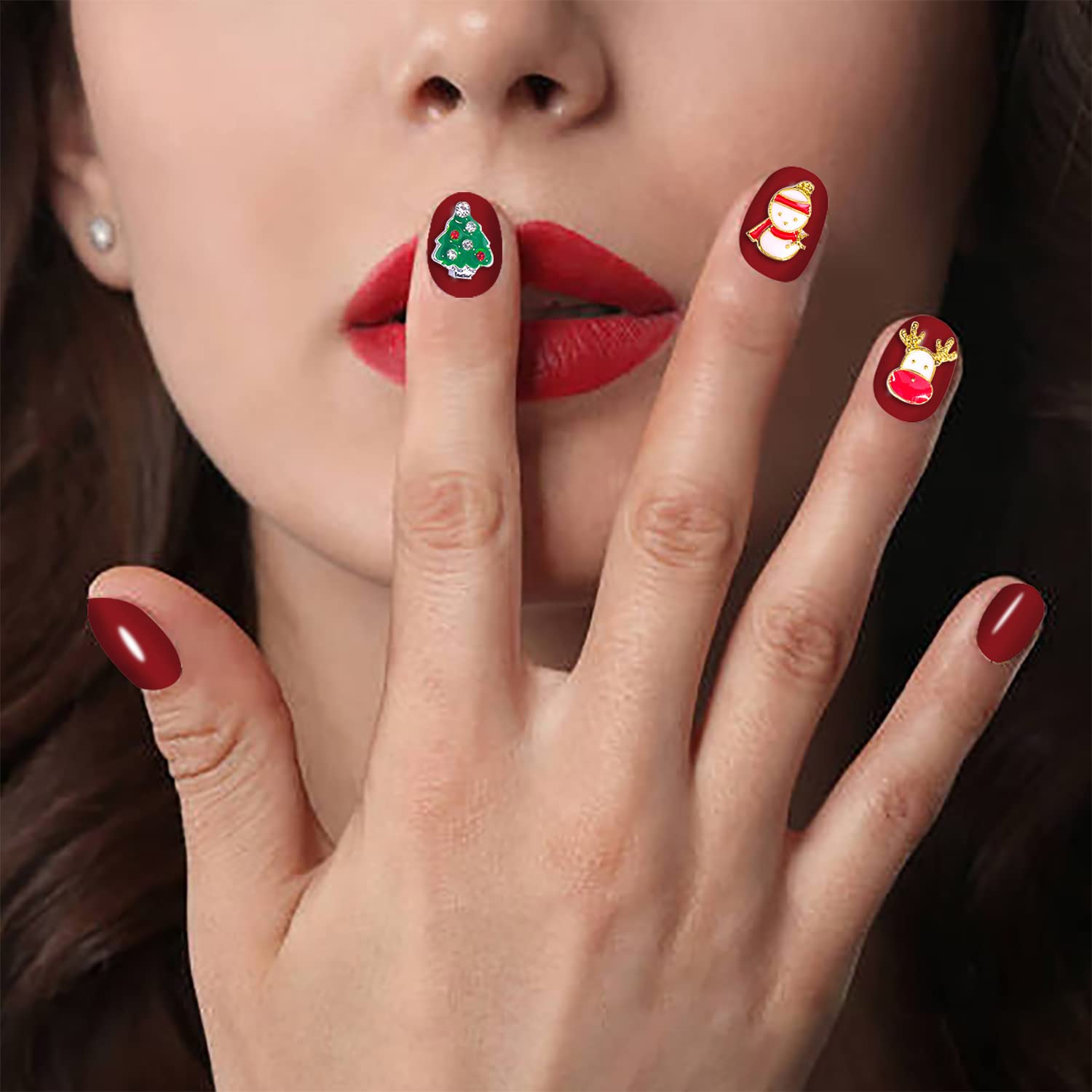 WOKOTO 40pcs Christmas Nail Charms - 3D Nail Art Decorations for Acrylic Nails, Christmas Tree, Socks, Candy Canes, Rhinestones & Nail Gems - Perfect for Holiday Manicures, Party Nail Art & Festive DIY Nail Designs
