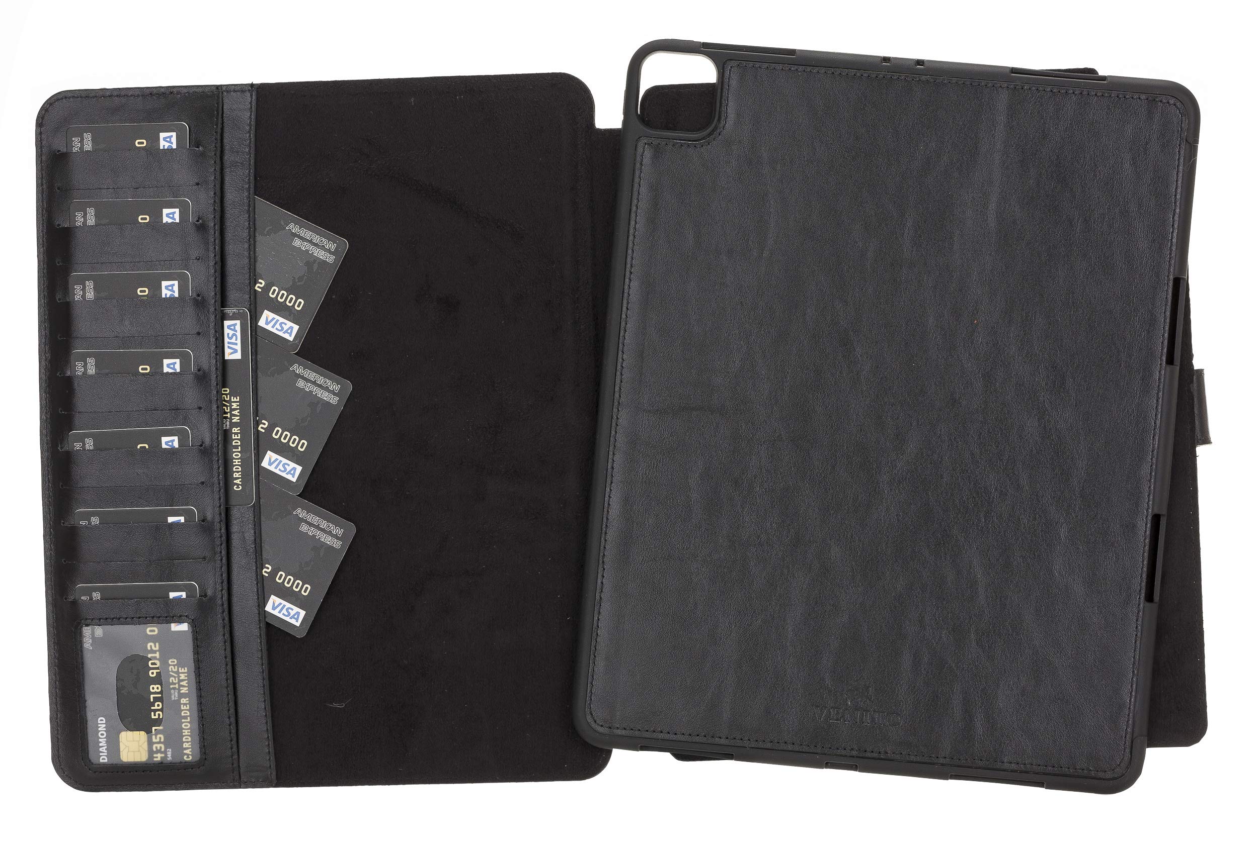 Premium Handmade Leather Folio Case for iPad Pro 12.9 (5th & 4th Gen) - Magic Tablet Wallet with Stand | Rustic Black | Perfect for Work, Travel & Home Office Use