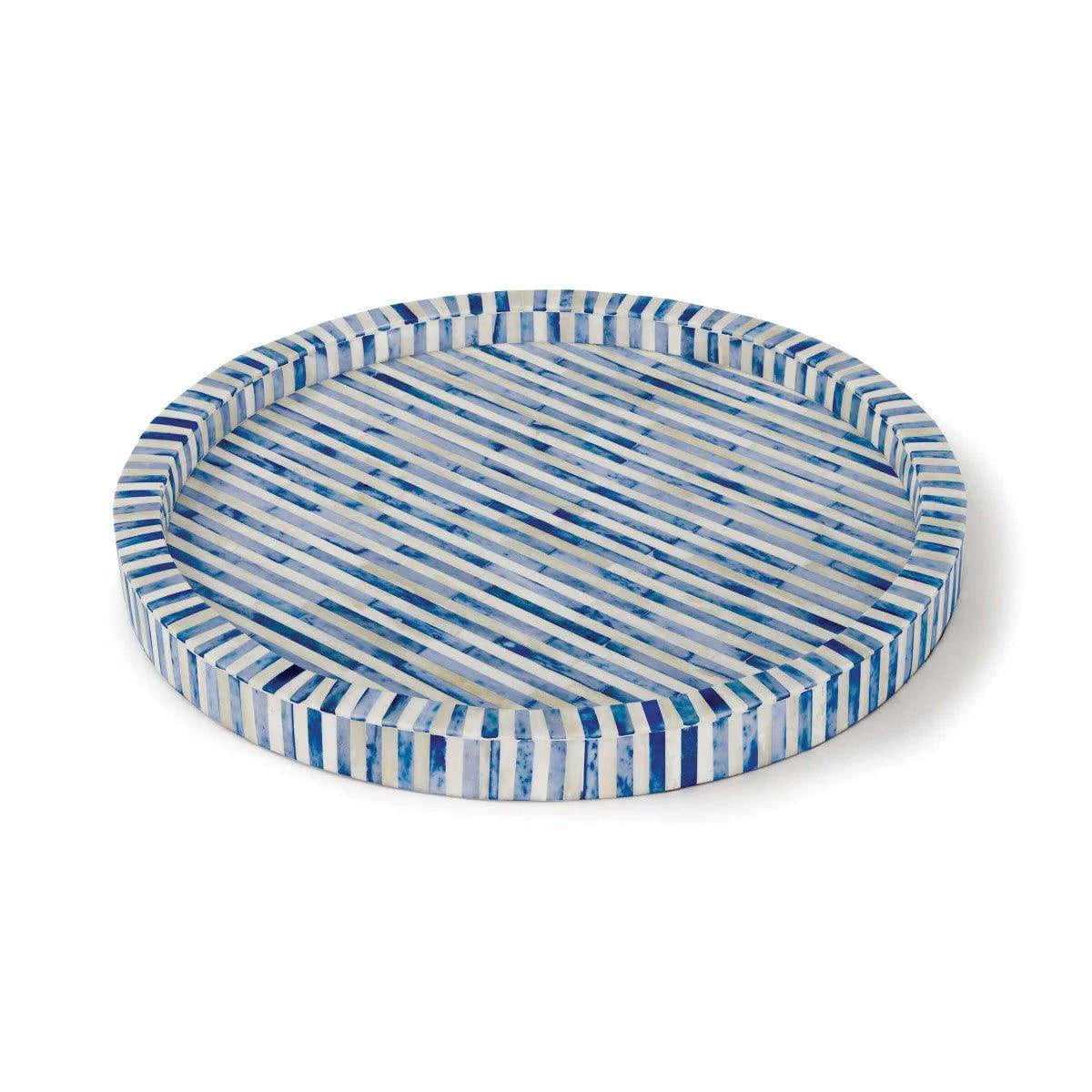 Round Bone and Indigo Tray - Handcrafted Decorative Serving Tray for Dining Table, Coffee Table, and Home Decor