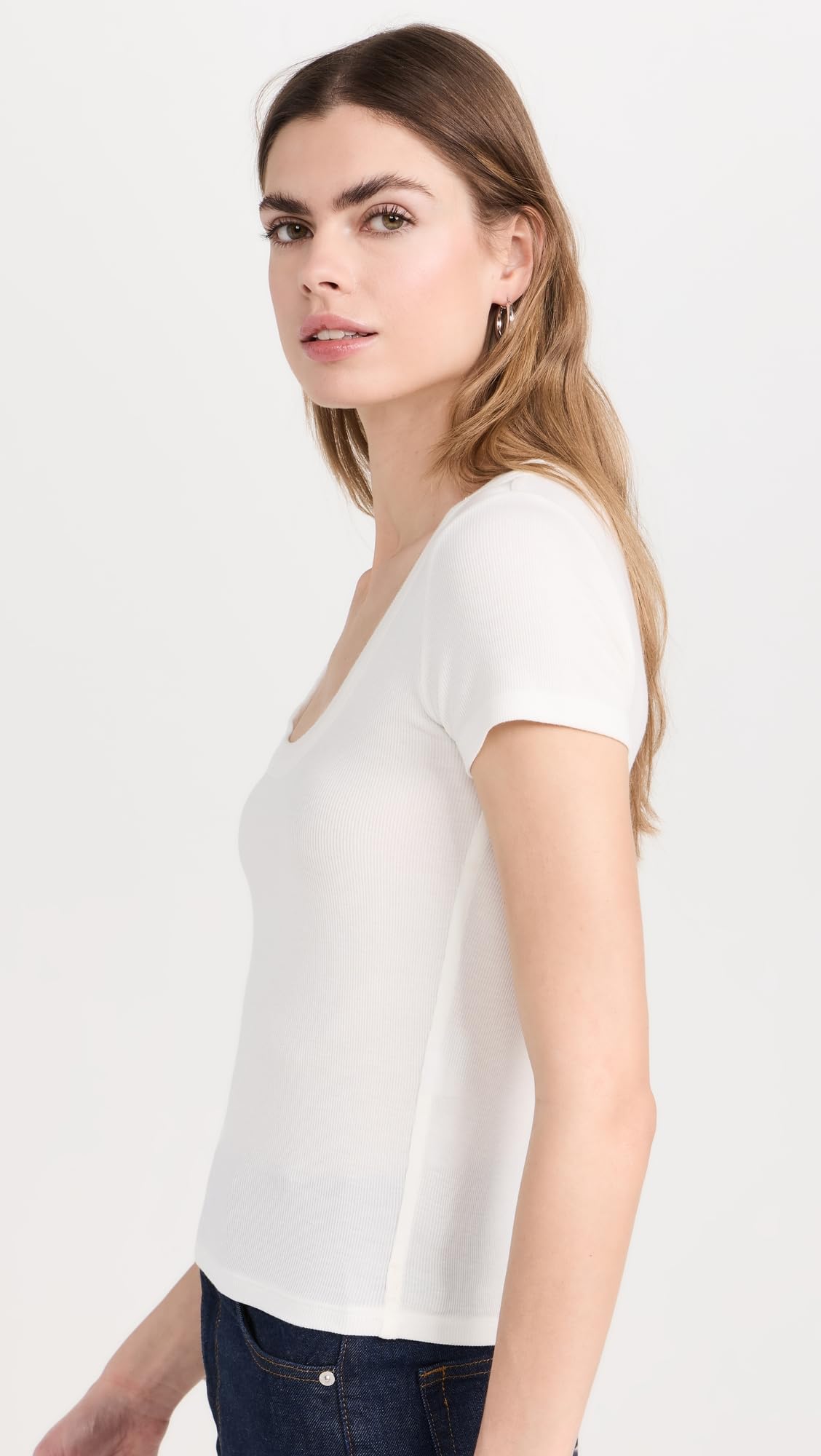 FRAME Women's Ribbed Baby Tee - Soft Stretch Cotton Short Sleeve T-Shirt for Casual Wear & Layering
