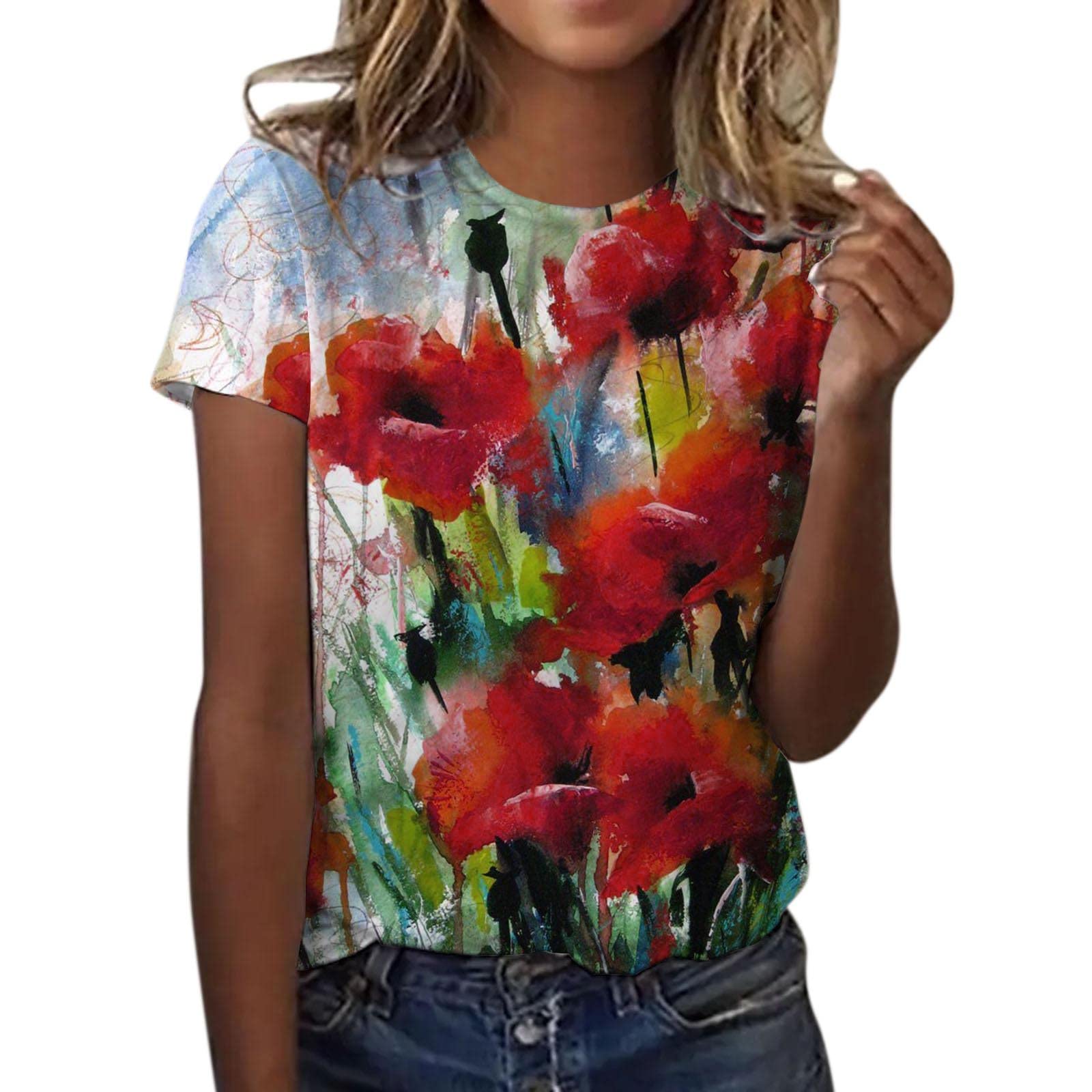 Women's White Casual Printed T-Shirt - Summer Short Sleeve Loose Fit Top for Everyday Wear, Outings & Beach Vacations