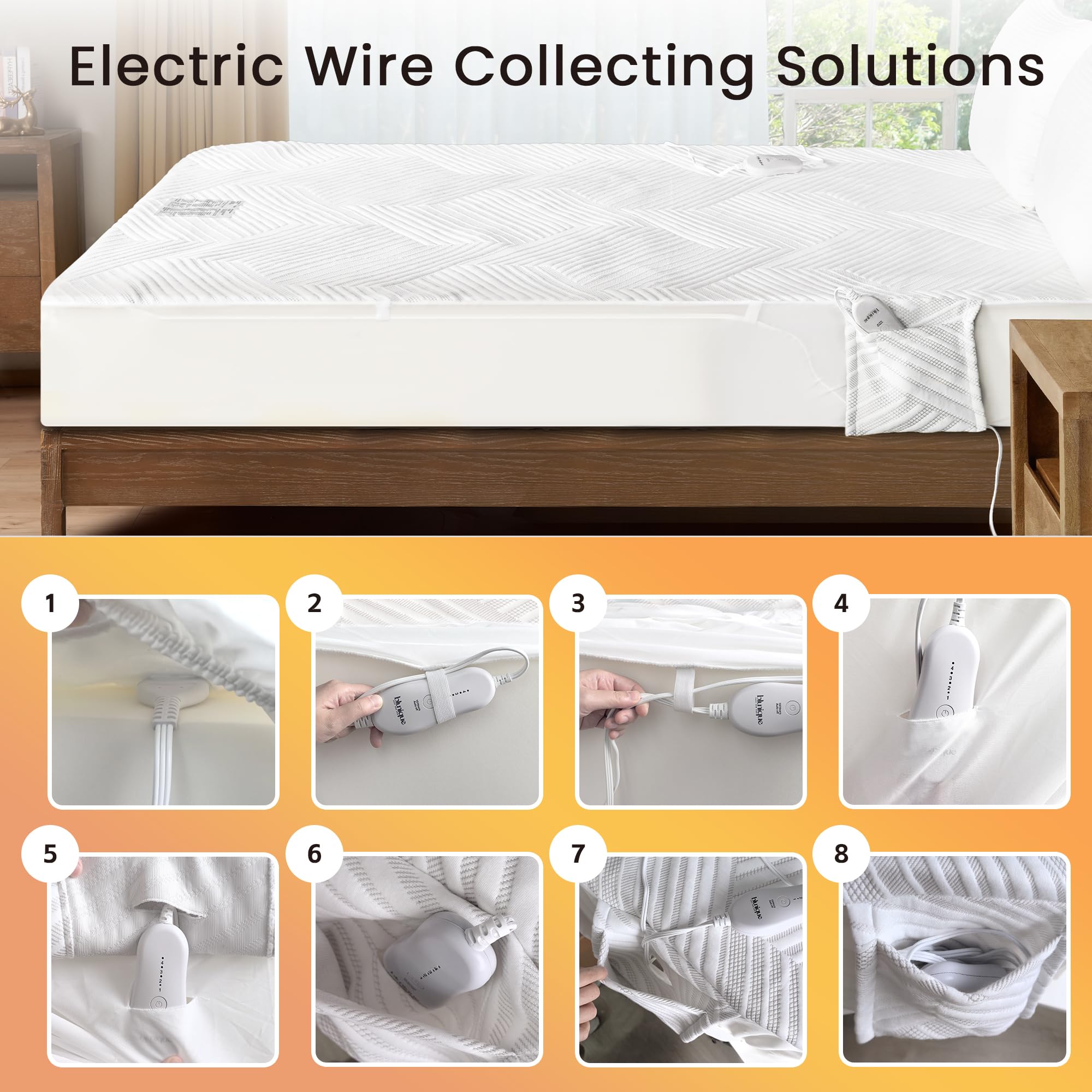 Electric Heated Mattress Pad Queen Size - Dual Control Bed Warmer with Deep Pocket & Side Storage Pouch | 3D Air Layer Fabric | 60