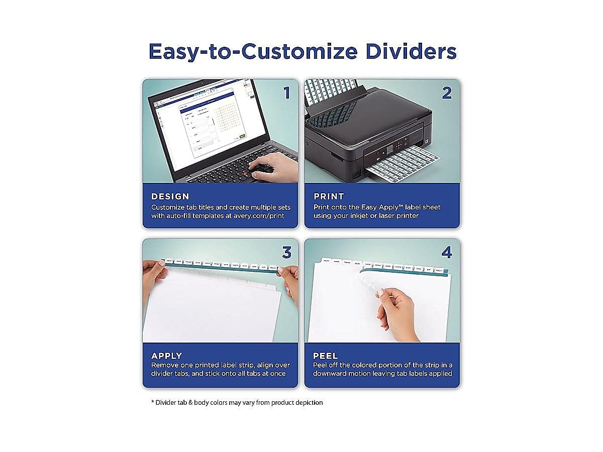 Avery 11404 Clear Label Index Maker Divider - 8.5x11 Inch, 12 Colored Tabs, 5 Sets per Pack - Perfect for Office Organization, School Binders & Filing Systems