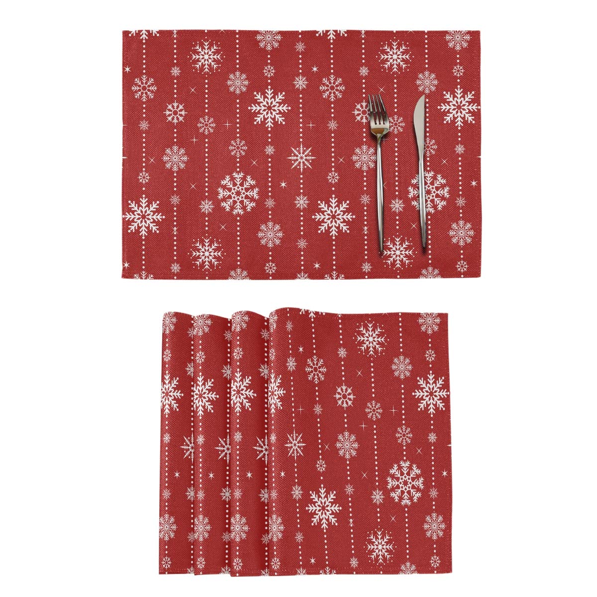 AGONA Christmas Snowflake Burlap Placemats Set - Heat Resistant, Non-Slip & Washable Table Mats for Holiday Dining Decor (Red & White, 1-Piece) - Perfect for Christmas Dinner, New Year Party & Winter Table Setting