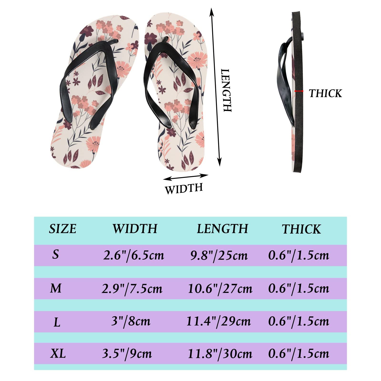 Floral Flip Flops for Women & Men - Pink Leaf Pattern Summer Beach Sandals, Yoga Mat Slides, Casual Thong Slippers | Perfect for Poolside, Vacation, Spa & Outdoor Relaxation