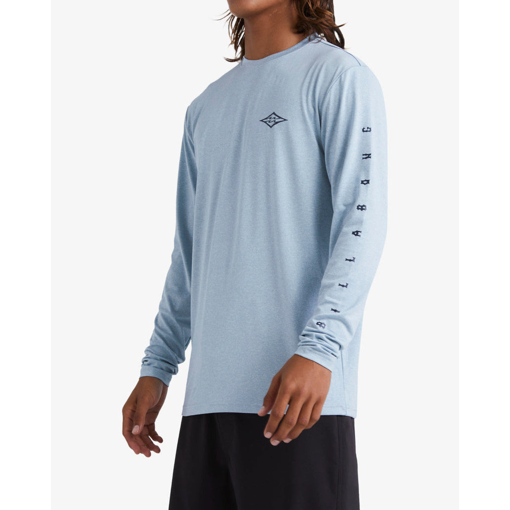 Billabong Unity Loose Fit Long Sleeve Men's Rash Guard Surf Shirt - UPF 50+ Sun Protection, Quick Dry Swim Shirt for Surfing, Swimming & Beach Activities (Smoke Blue Heather)