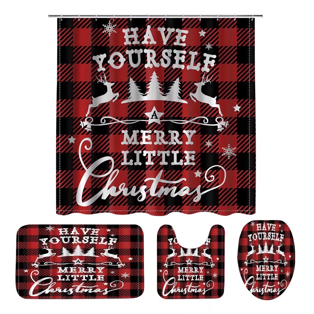**Yizheer 4-Piece Christmas Winter Shower Curtain Set – Non-Slip Bath Rug, Toilet Lid Cover & Waterproof Bath Mat – Haunted House Holiday Bathroom Decor for Festive Home & Seasonal Gifting**