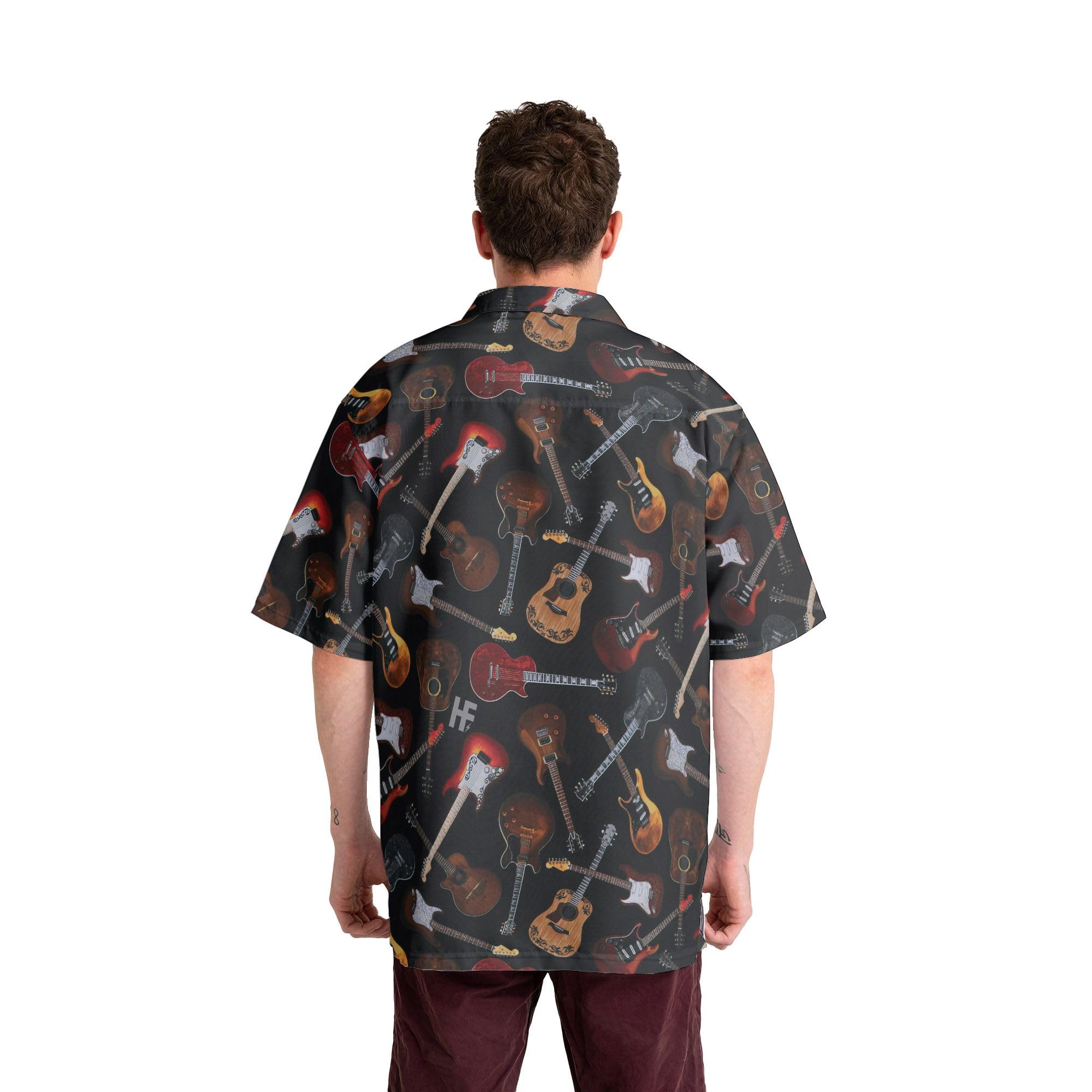 HYPERFAVOR Stylish Guitar Hawaiian Shirts for Men - Casual Short Sleeve Button Up Shirts - Perfect Gift for Musicians & Music Lovers - Ideal for Concerts, Beach Parties & Summer Outings