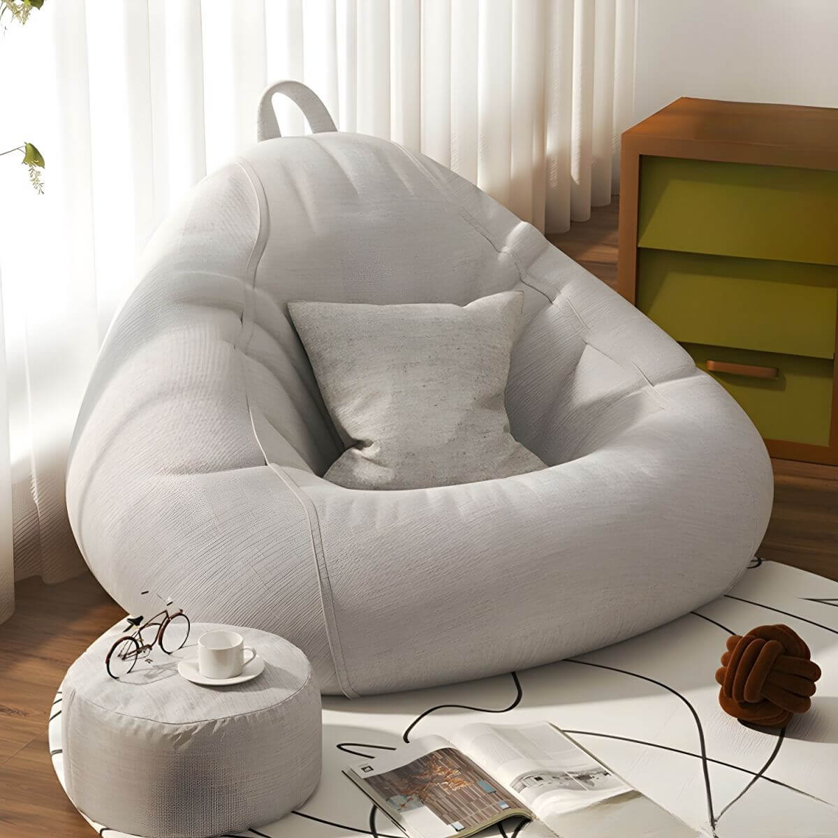 Premium Linen Upholstered Bean Bag Chair Set with Extra Firm Polystyrene Bean Fill - Comfortable Lounge Seating for Living Room, Bedroom, or Game Room