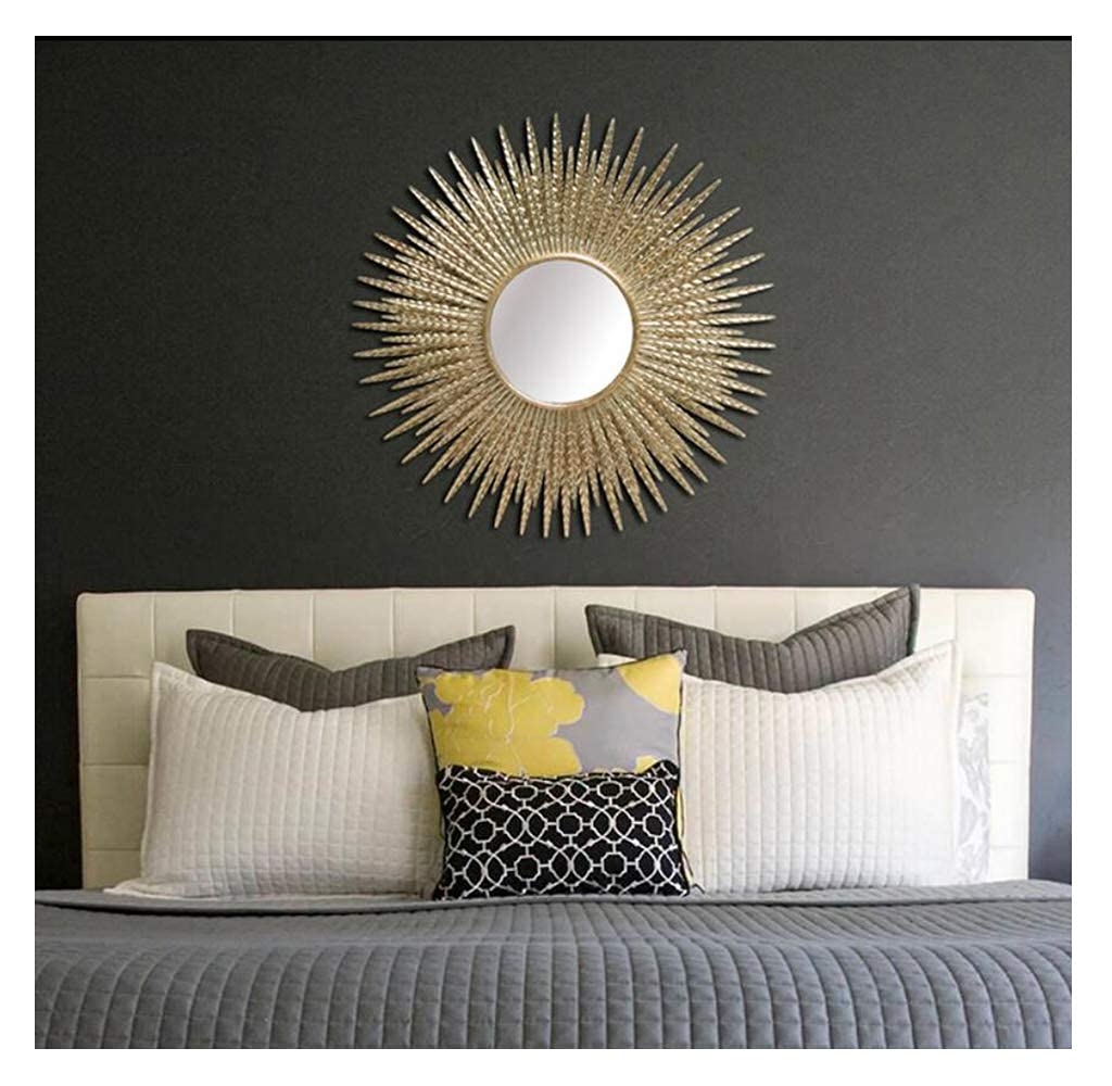 Vintage 3D Stereo Round Wall Mirror - 88cm Hand-Forged Iron Art Decor for Entrance, Hallway, Bedroom | Shabby Chic Home Decoration | Perfect for Farmhouse, Boho & Vintage Interior Design Styles
