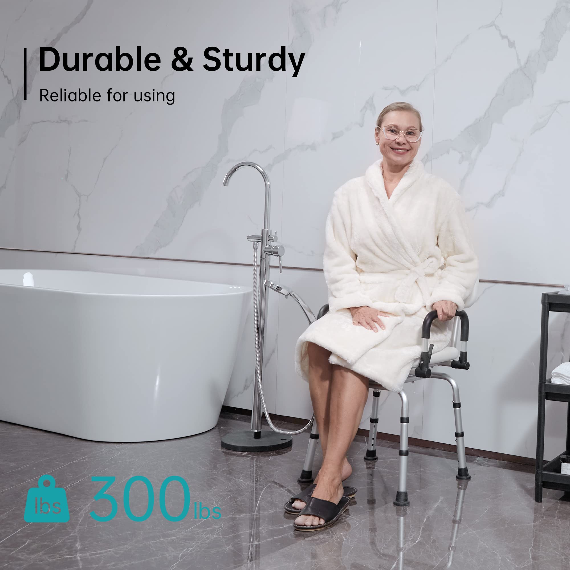 ELENKER Adjustable Swivel Shower Chair with Liftable Armrests & Backrest - Medical Grade Rotating Bath Seat for Elderly & Disabled - Perfect for Bathroom Safety & Mobility Assistance