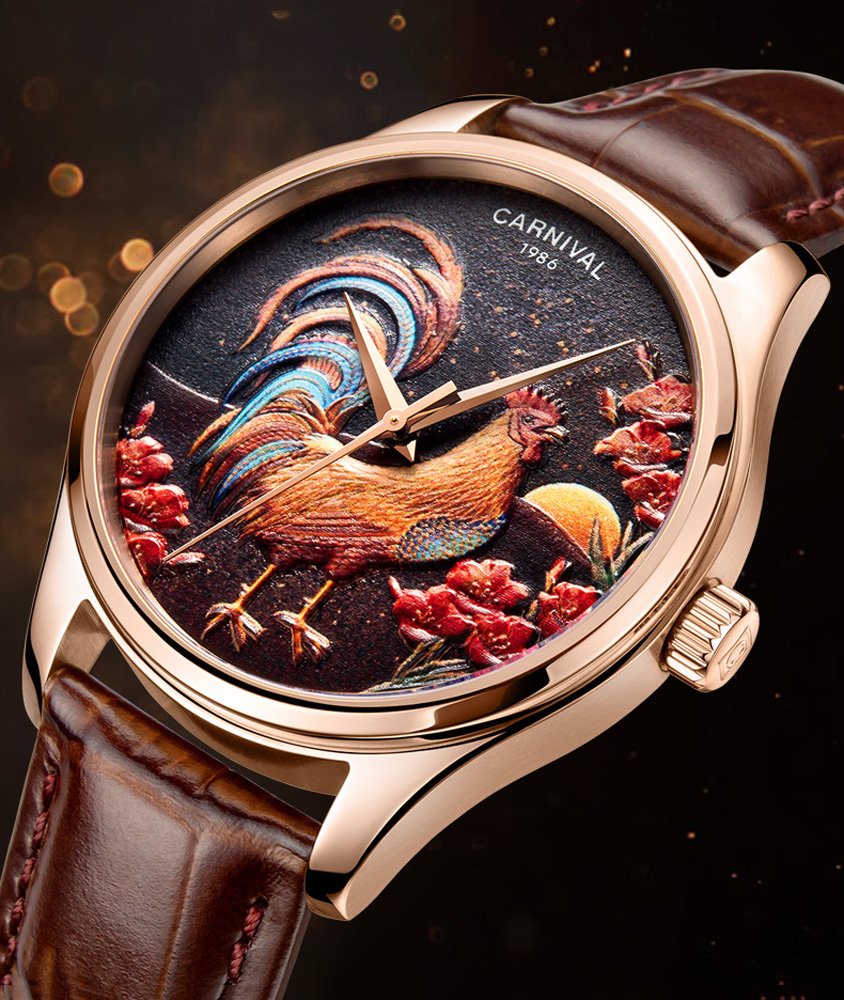 TEINTOP Japanese Automatic Men's Watch - Zodiac Animal Mechanical Carnival Watch (Rooster Brown) | Waterproof & Stainless Steel | Perfect for Business, Casual & Formal Occasions