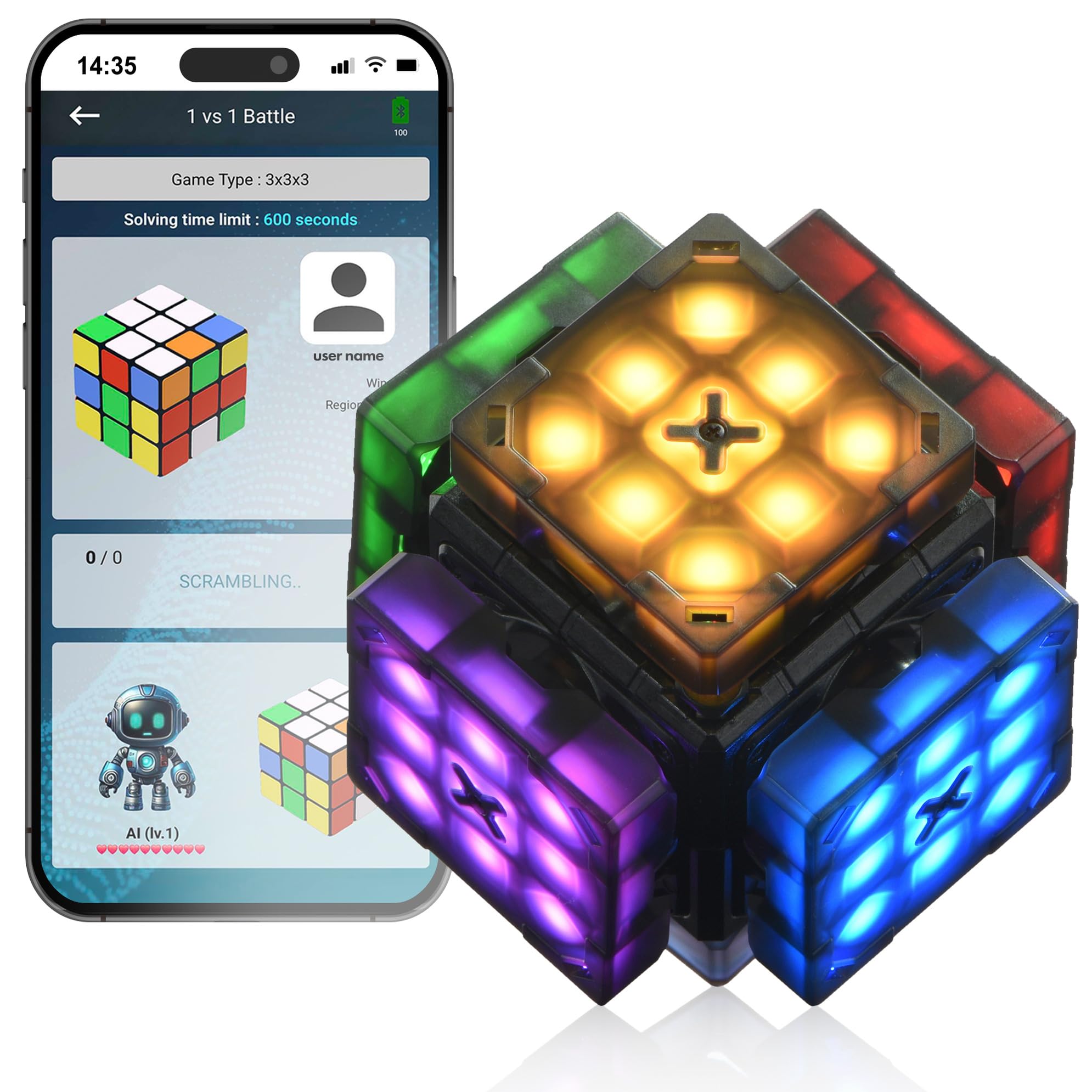 AI Robot Cube & Smart Cube - Self Scrambling STEM Puzzle Cube with 10 Challenge Modes | Self Solving Speed Cube with Music | Perfect STEM Gift for Kids, Teens & Adults | Great for Brain Training, Classroom Learning & Family Game Nights
