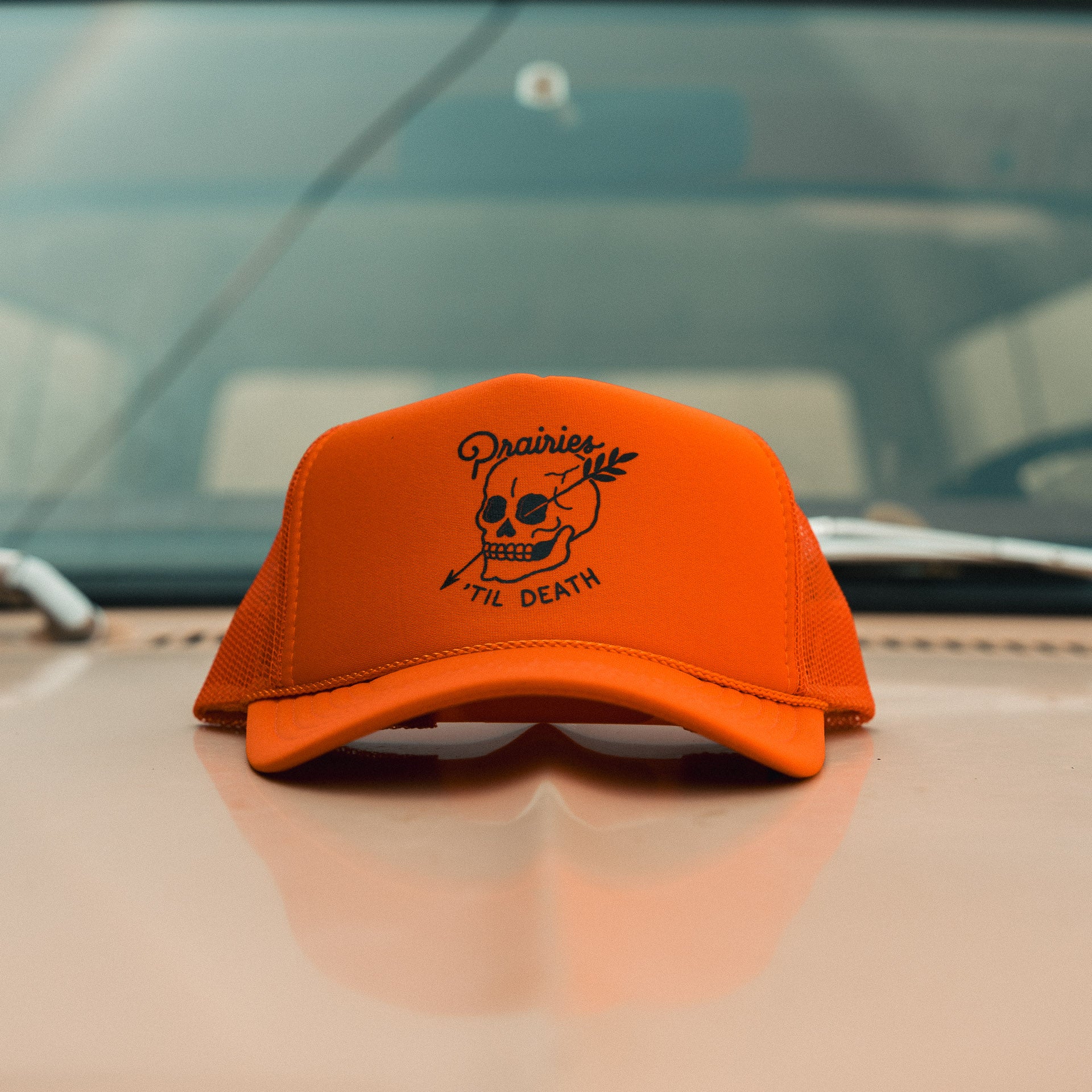 Til Death Trucker Hat - Orange Distressed Vintage Style Cap for Men & Women | Perfect for Outdoor Activities, Road Trips, and Casual Wear