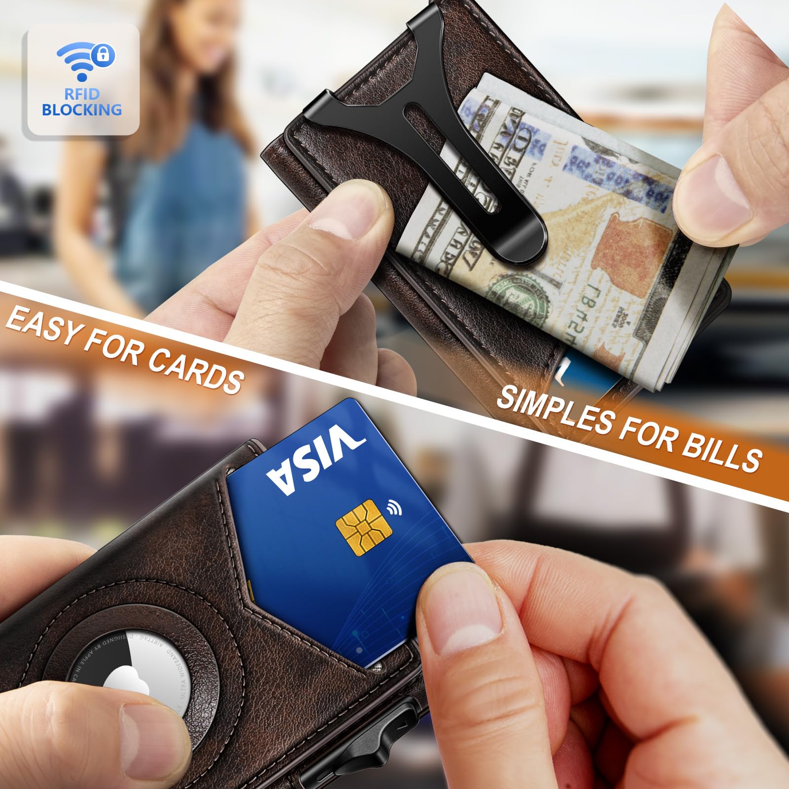 BULLIANT Men's Slim Money Clip Wallet - RFID Blocking Credit Card Holder with Airtag Slot (Holds 9 Cards) - Durable Metal Magnetic Flip Case - Perfect Gift for Dad, Husband & Boyfriend - Ideal for Travel, Business & Everyday Use