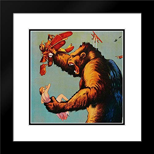 Vintage King Kong Movie Poster - 20x20 Inch Black Modern Framed Art Print with Double Matting | Classic Film Decor for Home Theater, Office & Movie Lover Gifts