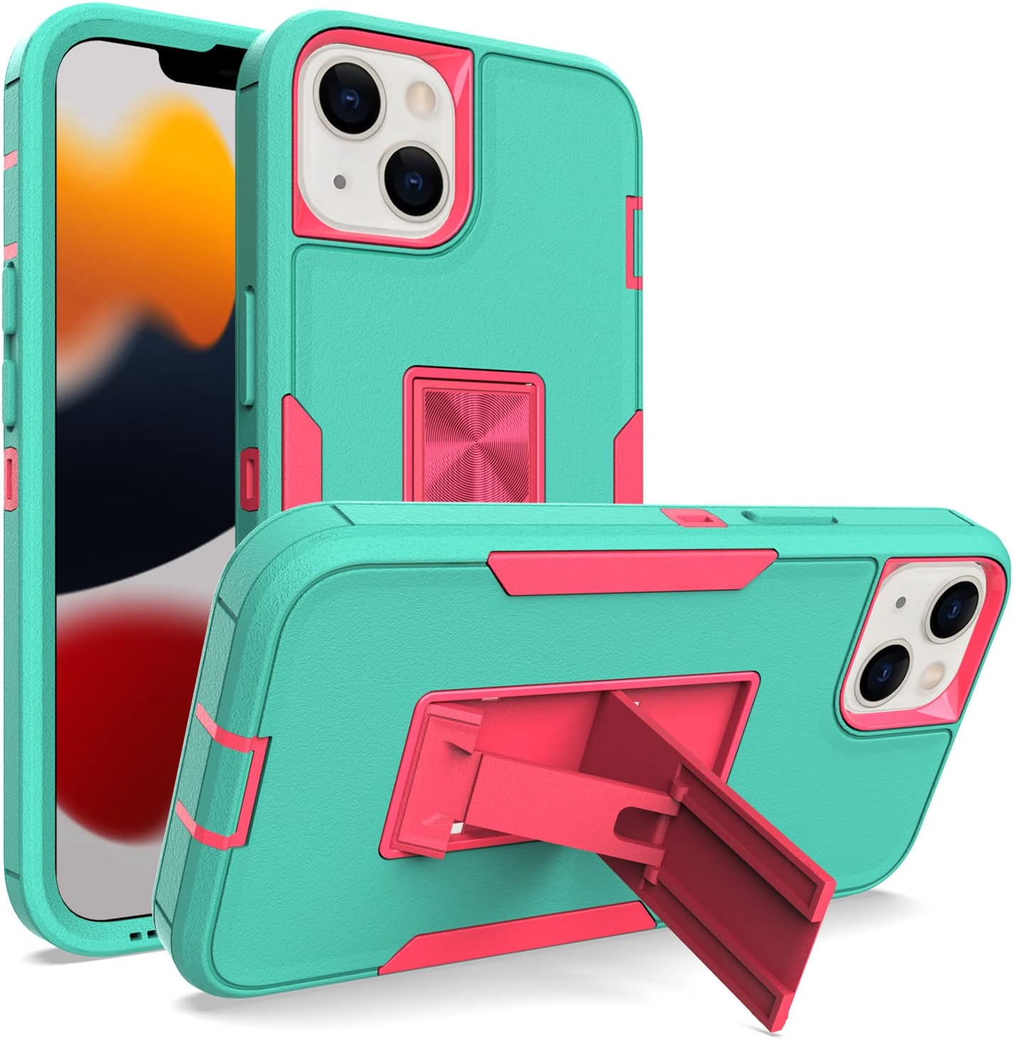 Premium Shockproof iPhone 13/14 Case with Built-in Kickstand - Purple | Slim Protective Cover for iPhone 13 & 14 | Perfect for Workouts, Travel & Daily Use