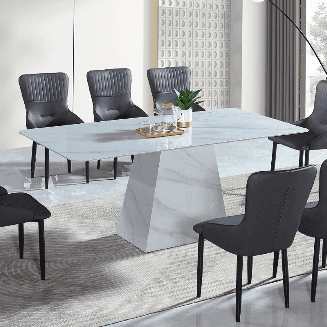 Elia White Marble Dining Table 180cm - Modern Round Kitchen Table for 6-8 People - Perfect for Dining Room, Kitchen, and Entertaining Guests