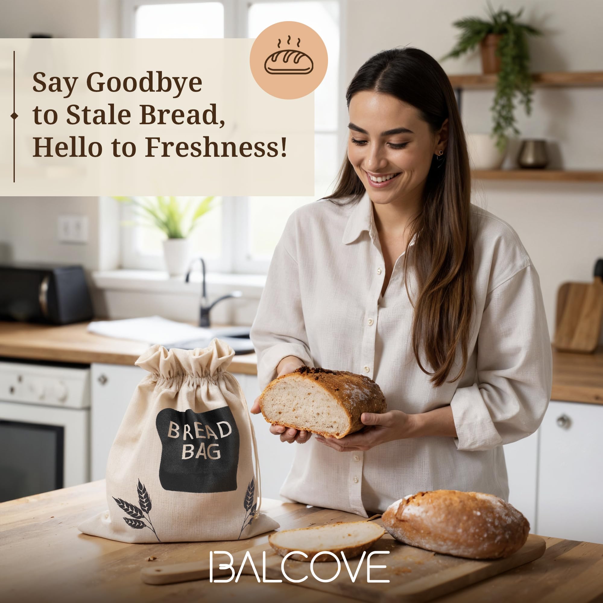2 Pack Reusable Linen Bread Bags with Plastic Lining - XL 17