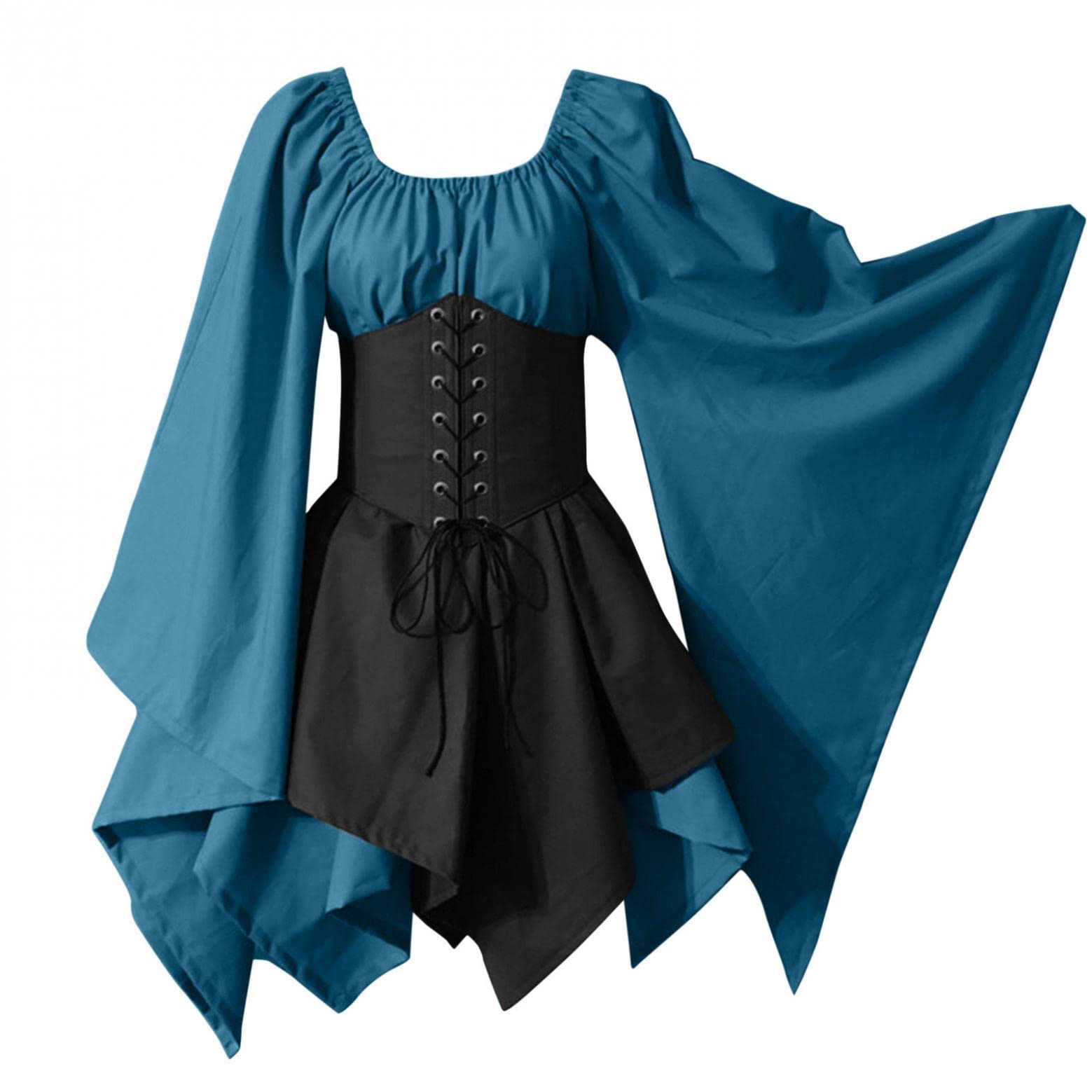 Siilsaa Women's Maxi Dress - Medieval Gothic Corset Dress with Long Sleeves for Cosplay, Halloween & Retro Fashion | Plus Size Vintage Costume for Renaissance Fairs, LARP Events & Themed Parties
