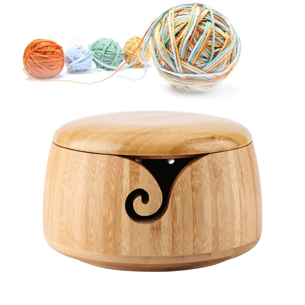 Handmade Wooden Yarn Bowl with Removable Lid - Premium Knitting & Crocheting Accessory for Crafters, Perfect Gift for Mom and Grandmother - Ideal for Yarn Storage and Tangle-Free Knitting Projects