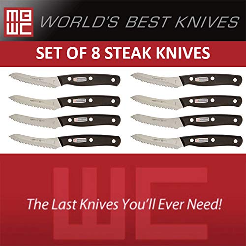 Premium Miracle Blade World Class Professional Series Steak Knives - 8-Piece Set with Serrated Edge for Perfect Cuts | Ideal for Steak Dinners, BBQ Parties & Fine Dining Experience