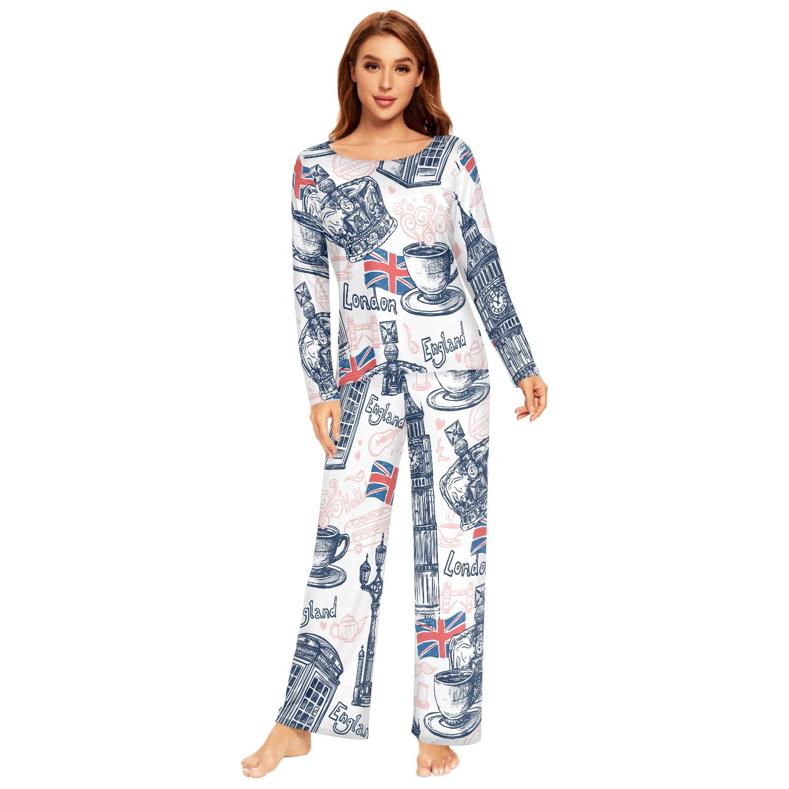 Women's Soft Long Sleeve Pajama Set - Cozy UK Element Sleepwear & Loungewear (Size S) | Perfect for Relaxing at Home, Lounging & Gift Giving