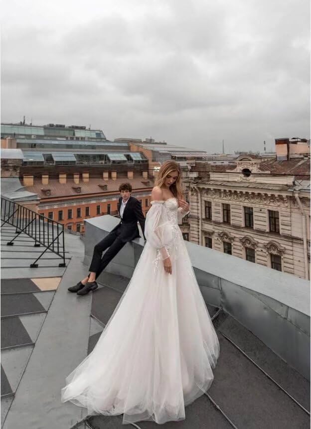 Smileven Women's Lace Applique Wedding Dress 2022 - Elegant Tulle Bridal Gown for Bride | Perfect for Church Ceremony, Beach Wedding & Formal Reception