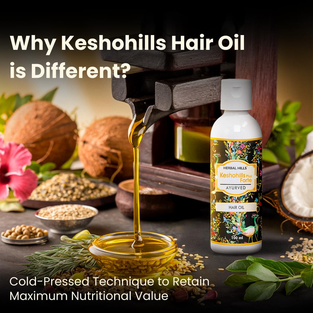 Herbal Hills Keshohills Plus Forte Ayurvedic Hair Oil 100ml - Natural Hair Growth Treatment for Thicker, Stronger Hair - Perfect for Daily Scalp Massage & Damaged Hair Repair