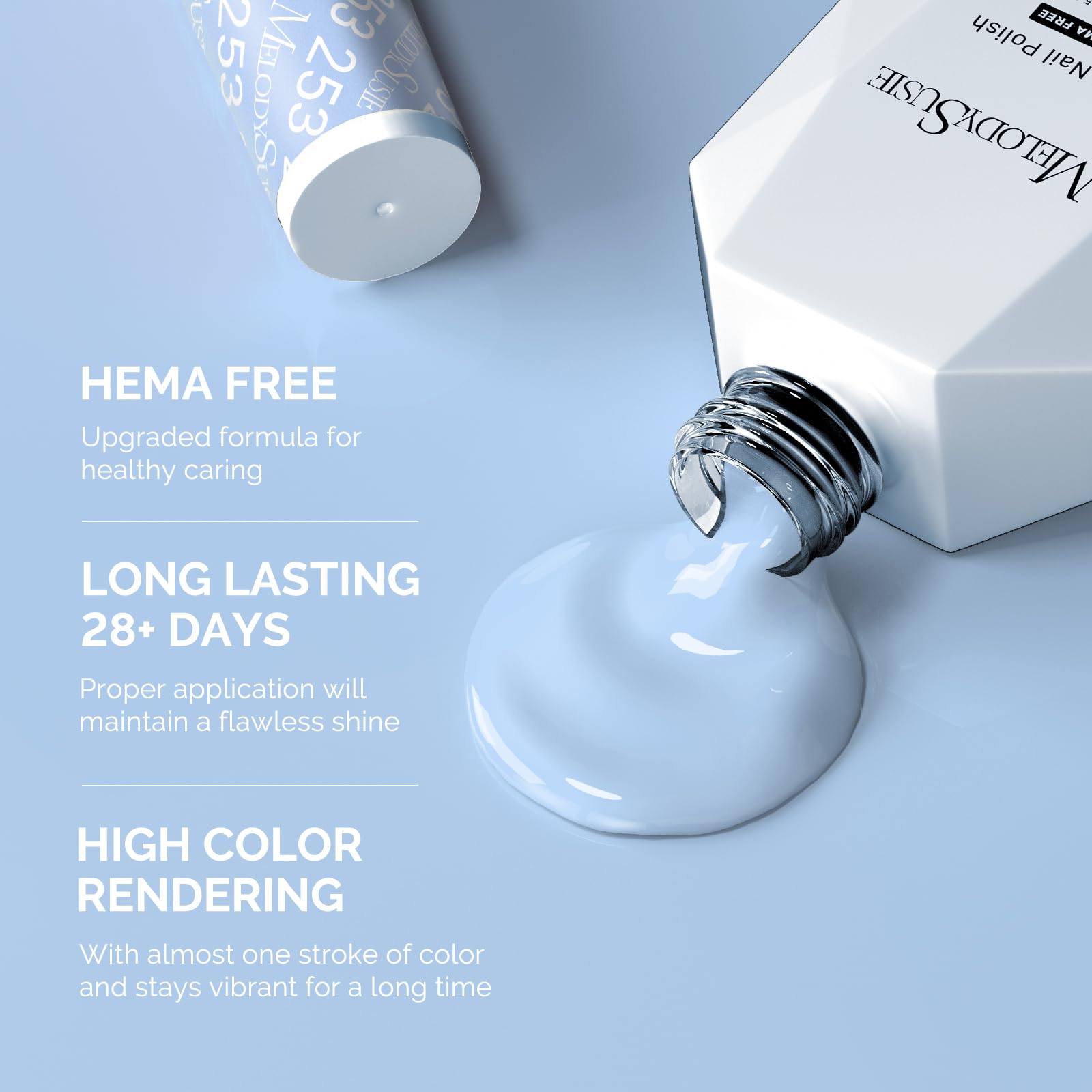 MelodySusie Hema Free Gel Nail Polish - 0.5 Fl Oz Thick Light Blue Soak Off UV/LED Polish | Non-Toxic, Long Lasting, Salon Quality | DIY Manicure & Nail Art at Home | Perfect for Parties, Weddings, and Everyday Wear
