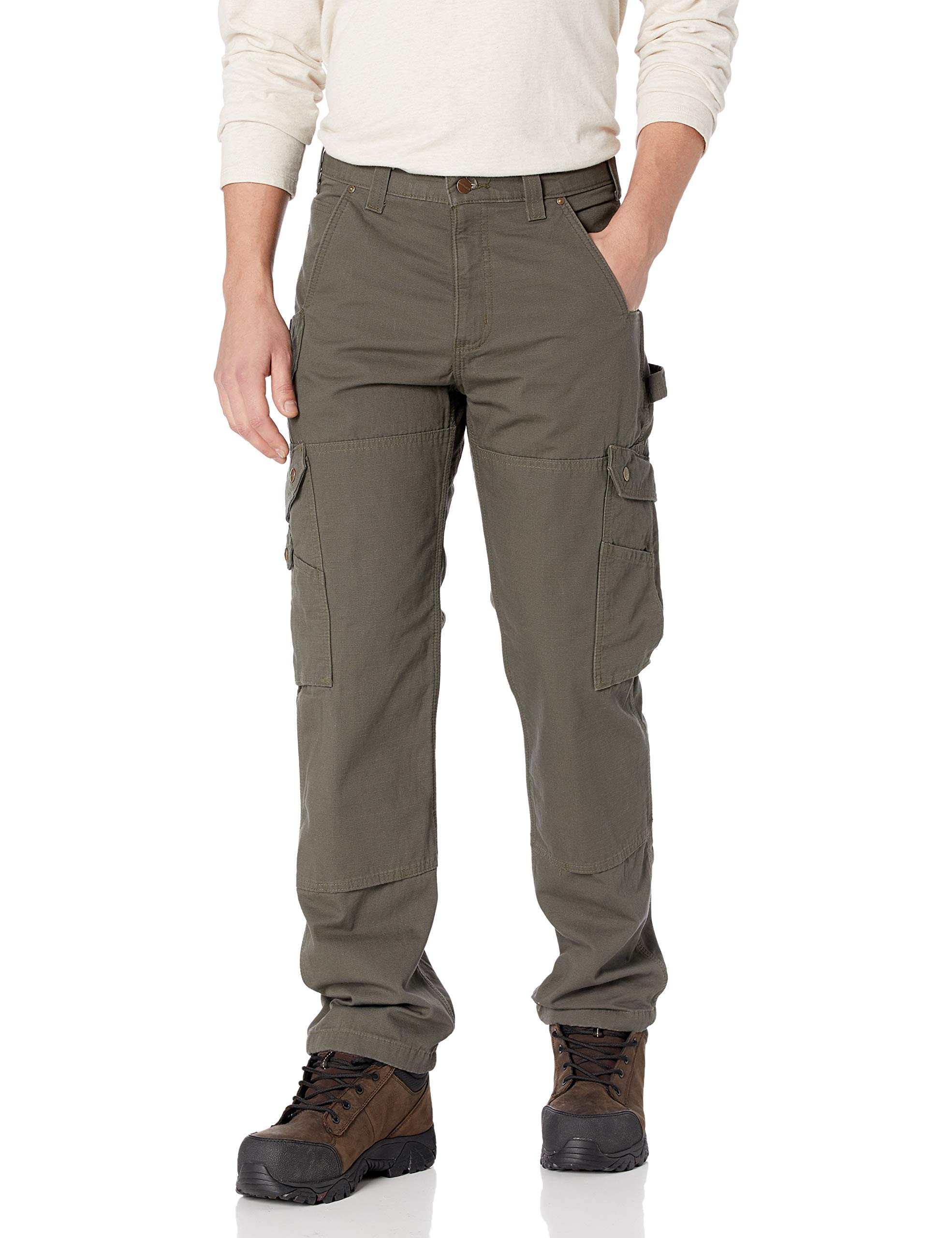 Carhartt Men's Ripstop Cargo Work Pants with Flannel Lining - Durable & Comfortable for Construction, Outdoor Jobs and Winter Workwear