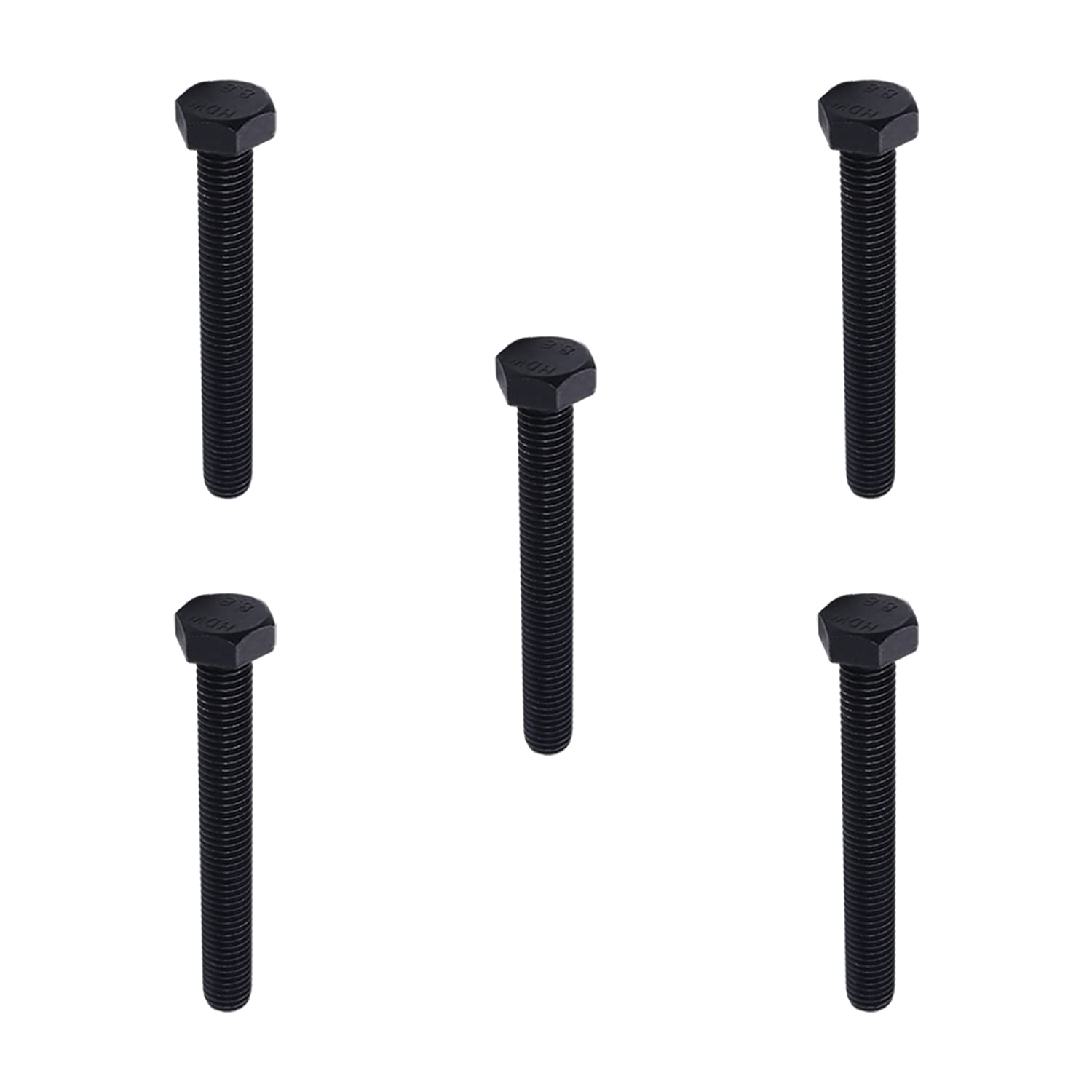 M10x80mm Hex Head Screws Bolts - Carbon Steel Fully Threaded Black Fasteners (5PCS) - Heavy Duty Construction, Furniture Assembly & Automotive Repair