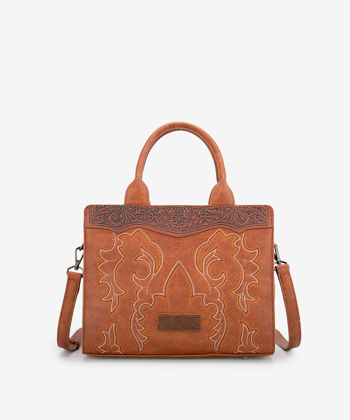 Wrangler Boot Scroll Crossbody Purse for Women - Vintage Western Leather Handbag for Everyday Use, Travel & Country Music Festivals