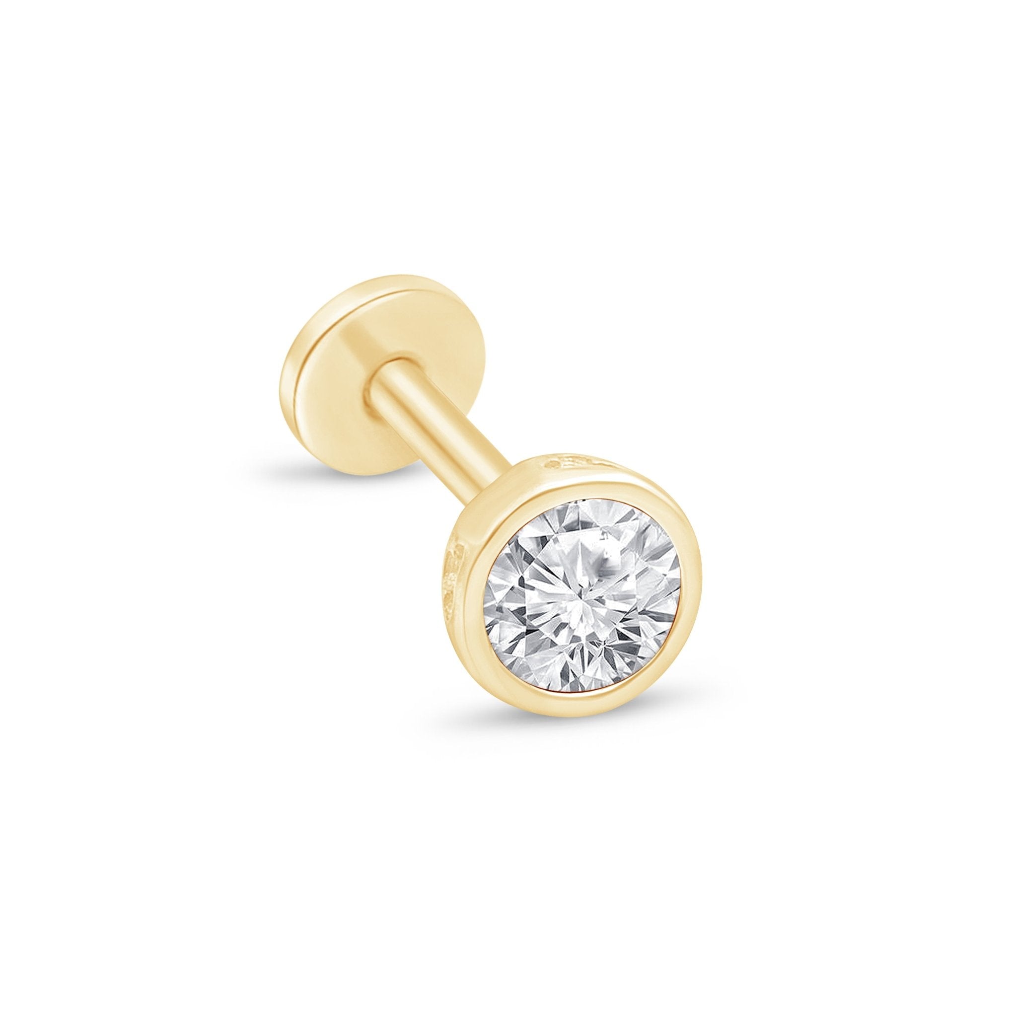 14K Yellow Gold Round Gemstone Flat Back Stud Earrings - Bezel Set for Secure Wear | Perfect for Daily Use, Gifts & Special Occasions