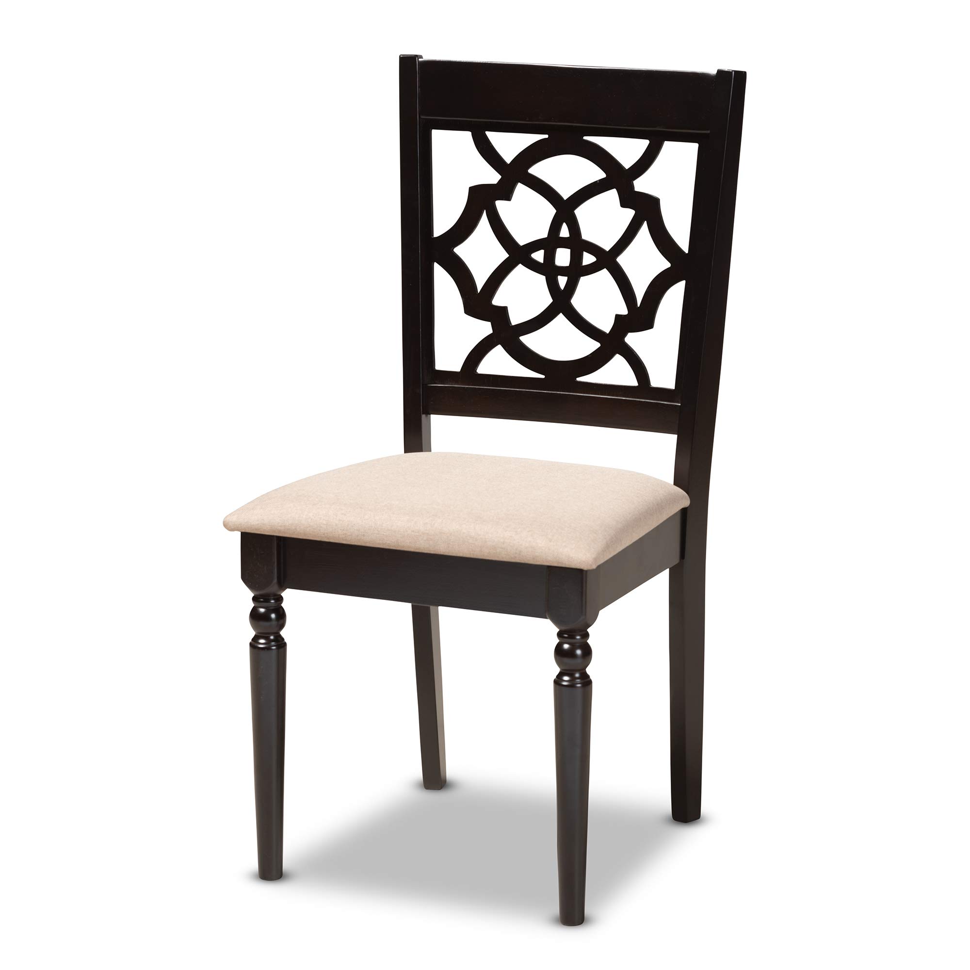 Baxton Studio Renaud 5-Piece Wood Dining Set with Sand Fabric Upholstery & Espresso Brown Finish - Perfect for Small Spaces, Apartments, and Cozy Family Dinners