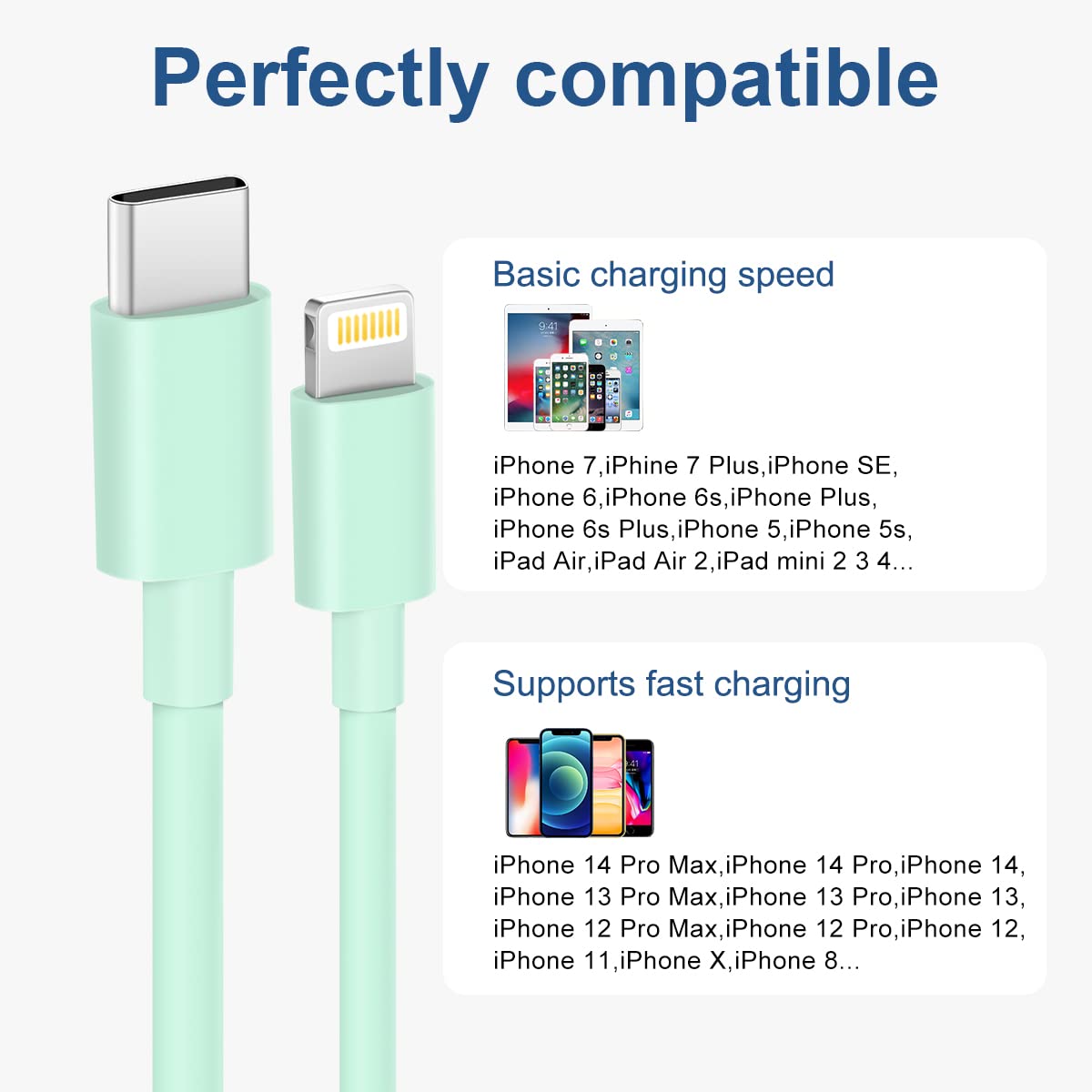 MFi Certified USB C to Lightning Cable 2-Pack 6ft Fast Charging Cord Compatible with iPhone 14/13/12/11/SE/XS/XR/X, iPad Air/Mini, iPod & AirPods - Perfect for Home, Office & Travel Charging