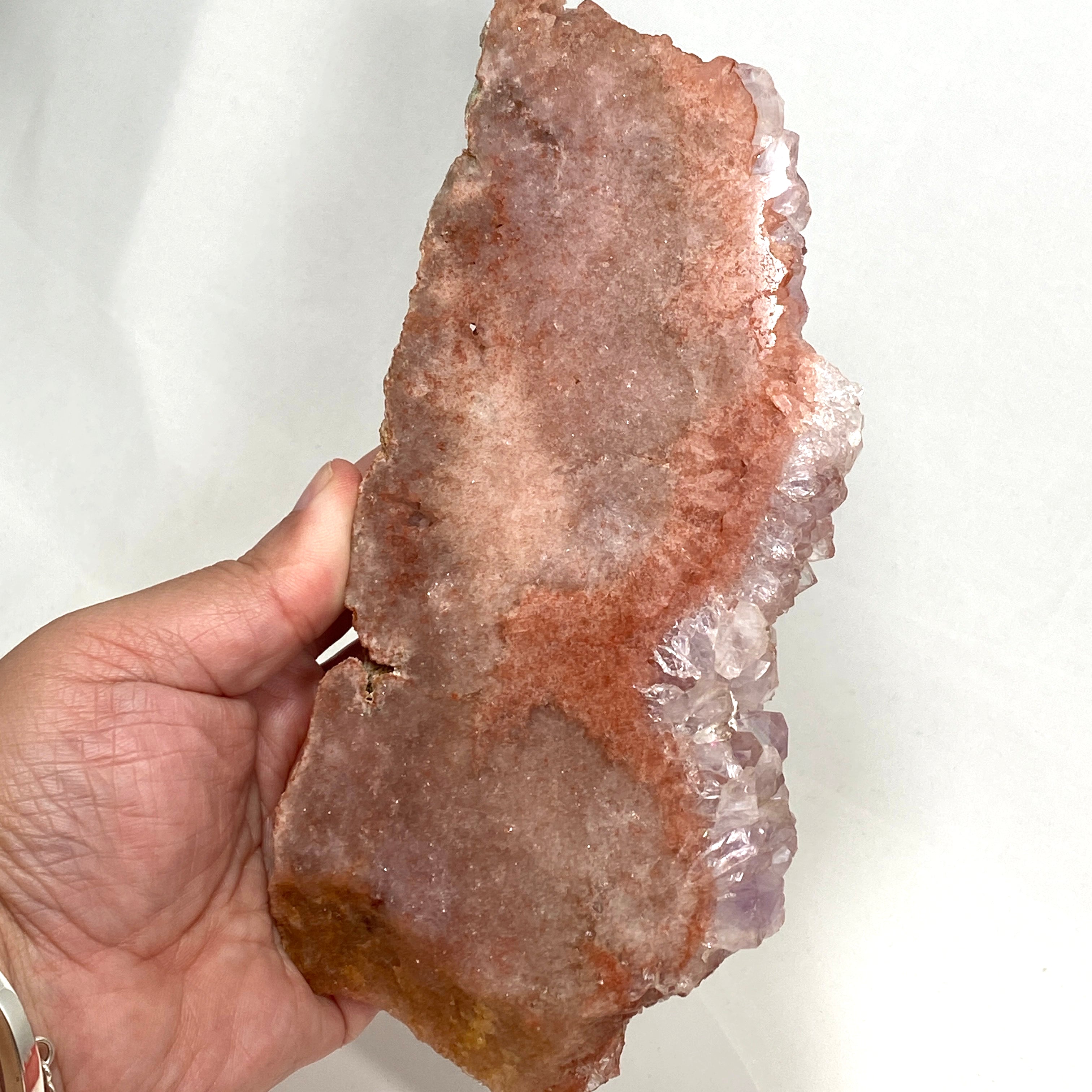 Natural Pink Amethyst & Quartz Crystal Slice on Wooden Stand - Healing Stone Decor for Home, Office & Meditation Space - PASL01