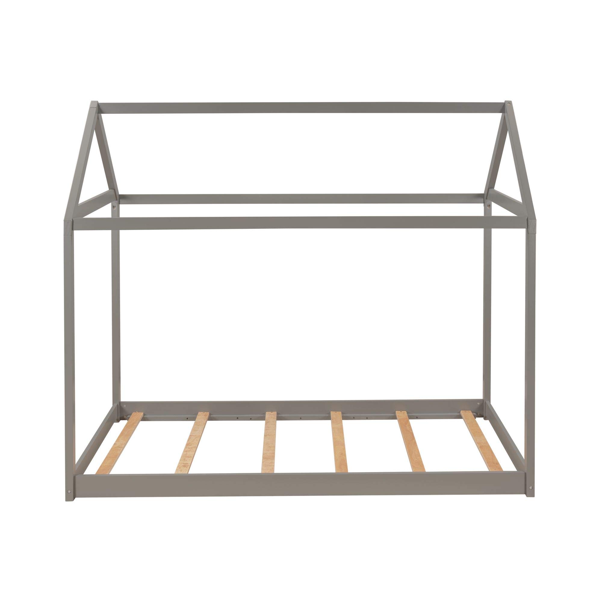 **Sturdy Twin House Bed with Roof & Slat Support - Low Platform Daybed for Toddlers & Teens - Gray Kids Bedroom Furniture - Perfect for Nursery, Playroom & Cozy Bedroom Decor**