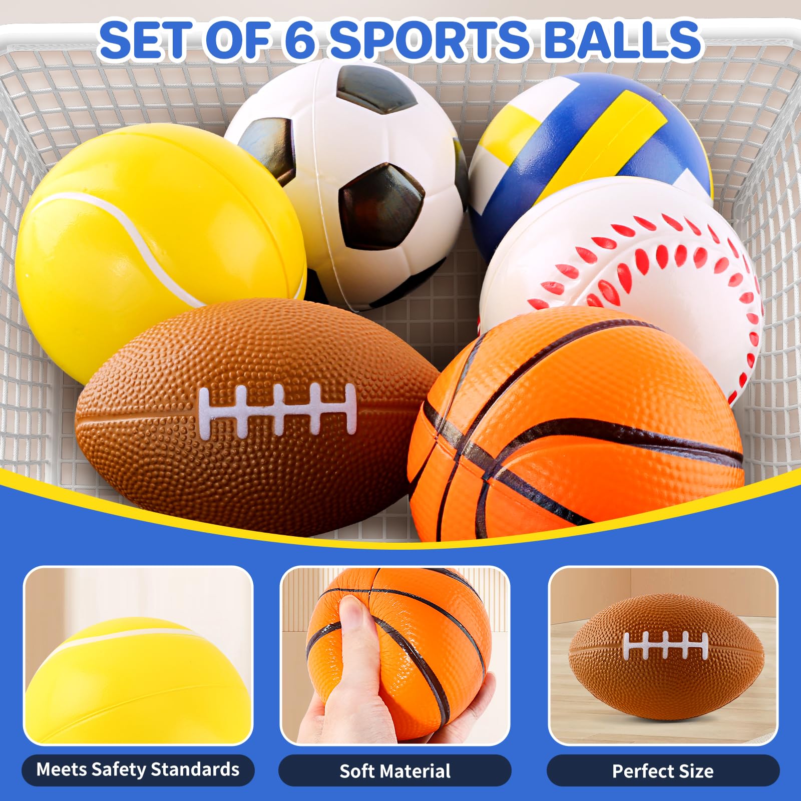 **6-Pack Soft Foam Sports Balls Set for Toddlers 3-5 Years Old - Soccer, Basketball, Football, Baseball, Tennis & Volleyball - Safe Mini Play Balls for Boys & Girls - Perfect for Indoor/Outdoor Play, Birthday Gifts & Early Learning**