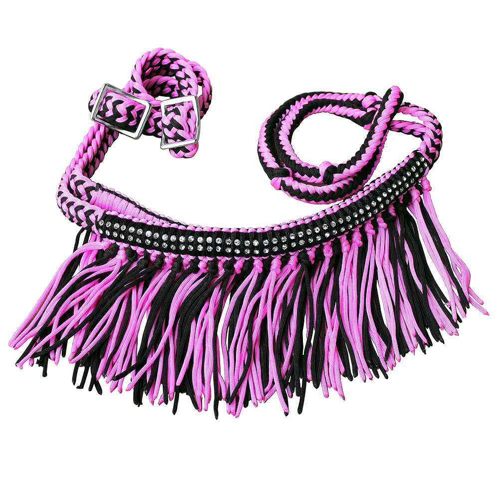 1 X 8Ft Hilason Braided Barrel Horse Racing Reins with Knots & Fringe Crystal Decor - Perfect for Western Riding, Barrel Racing & Equestrian Competitions