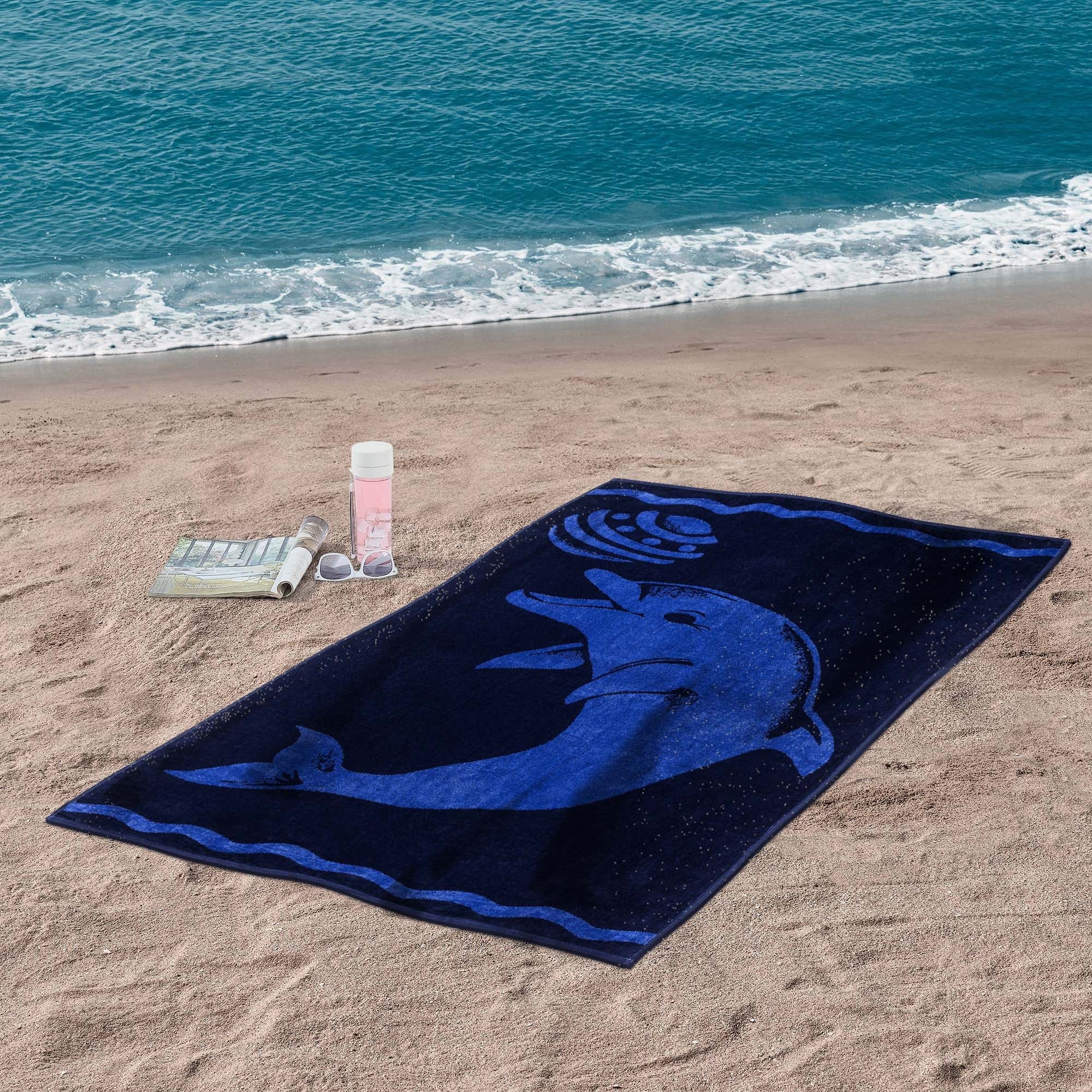 Play Dolphin Oversized Cotton 2-Piece Beach Towel Set - Soft & Absorbent Bath Towels for Pool, Beach, Gym & Travel