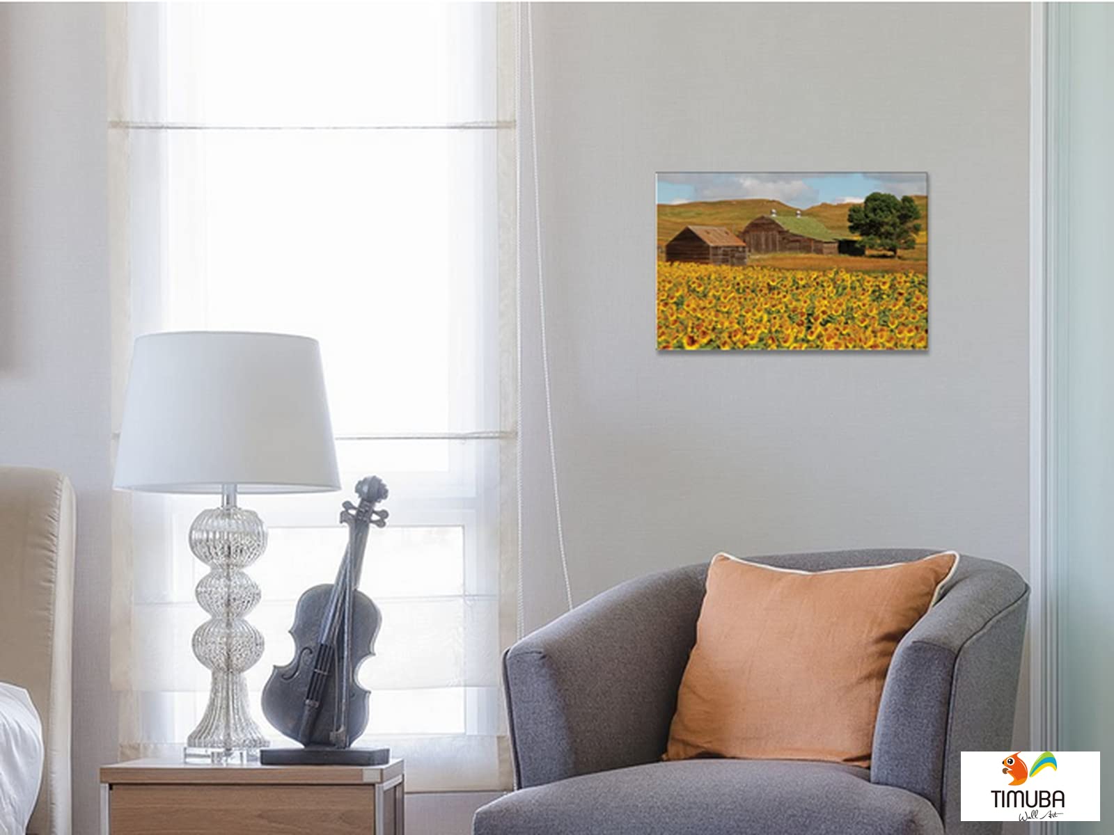 Sunflower Wall Art - Yellow Sunflowers Field Canvas Painting, Framed Nature Landscape Print for Kitchen & Bathroom Decor (18x24 Inches) - Perfect for Farmhouse, Boho & Modern Home Decoration