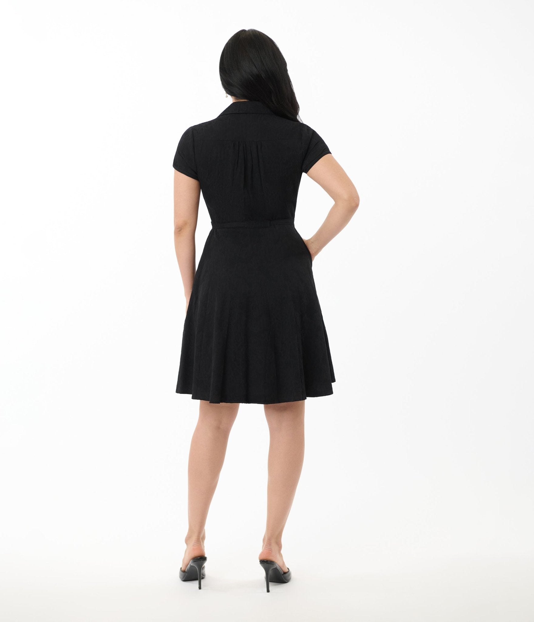 Smak Parlour Black Textured Cotton Fit & Flare Dress for Women | Elegant Party & Cocktail Wear | Perfect for Weddings, Date Nights & Special Occasions