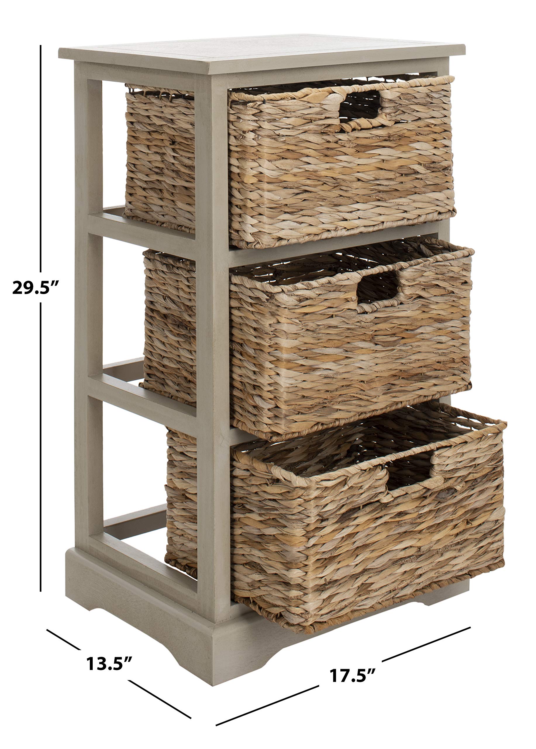 SAFAVIEH American Homes Collection Halle Distressed Black 3-Tier Wicker Basket Storage Side Table - Rustic End Table for Living Room, Bedroom & Patio Decor