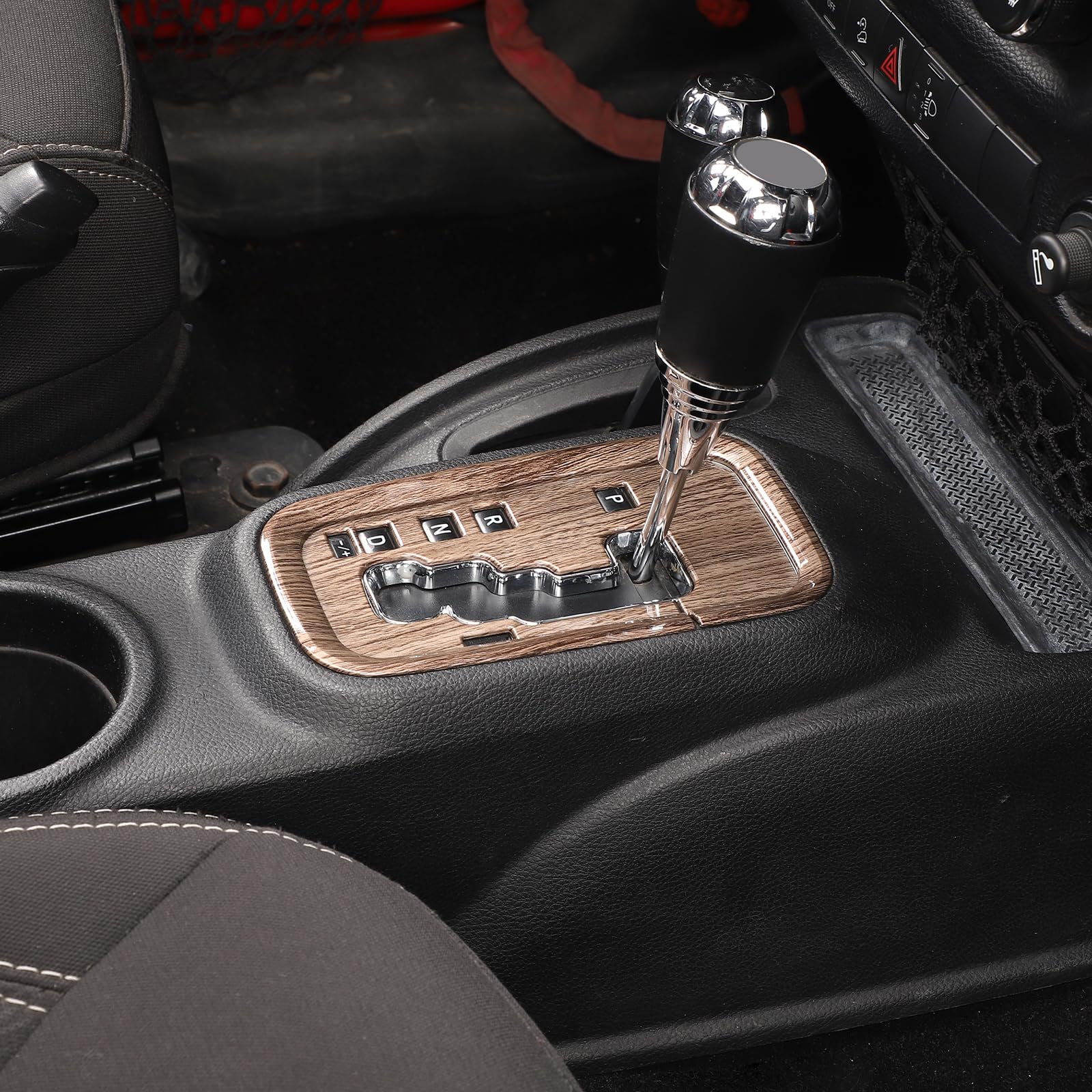 Jeep Wrangler JK JKU Gear Shift Panel Cover Trim - Brown Wood Grain Interior Accessory (2011-2017 Models) | Durable Upgrade for Jeep JK Shifter Console | Perfect for Off-Road Adventures & Interior Customization