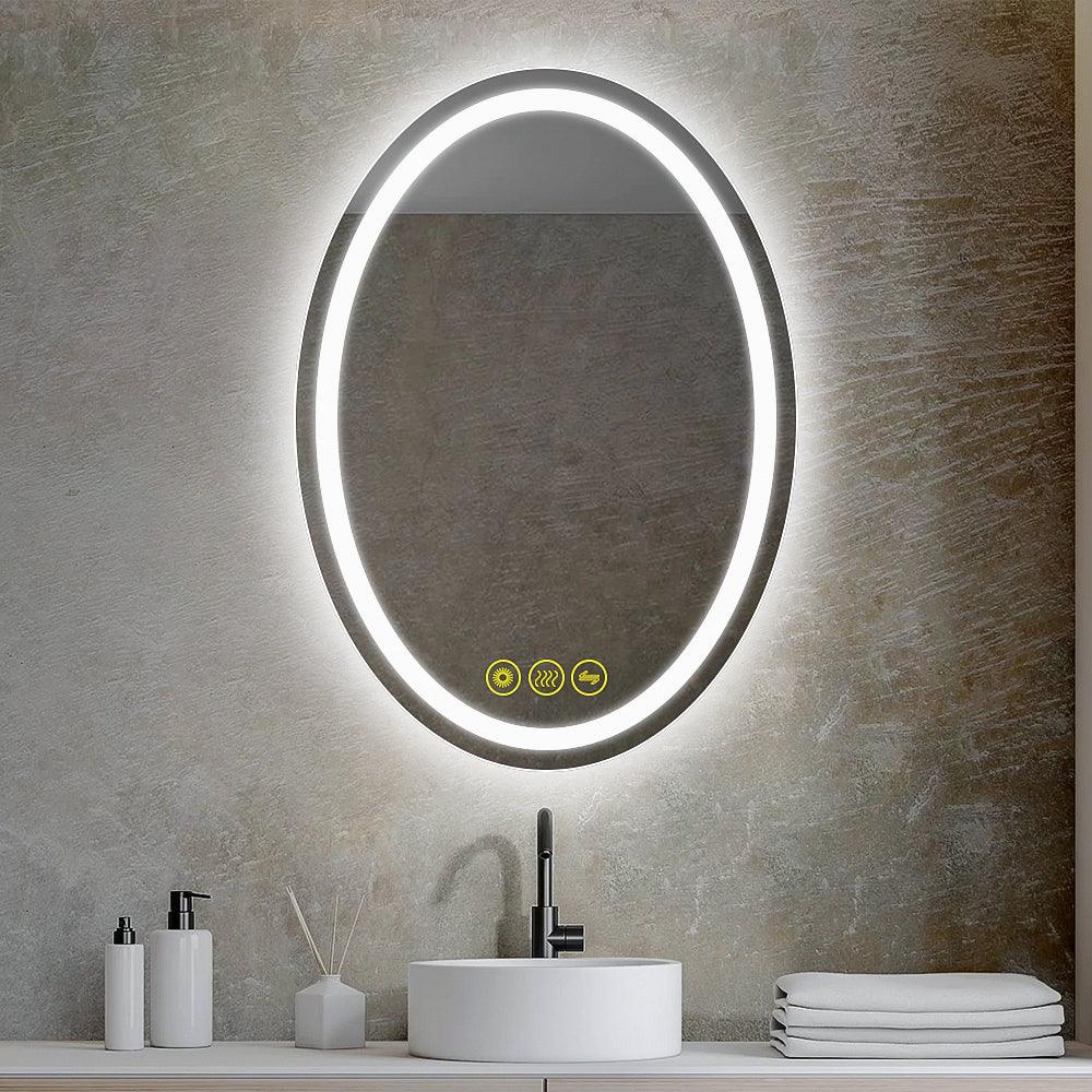 SmartReflex Oval LED Mirror - Backlit with 3000K & 6400K Color Temperatures, Frameless Anti-Fog Design, Dimmable for Perfect Lighting - Ideal for Bathroom Vanity, Makeup Application & Home Decor